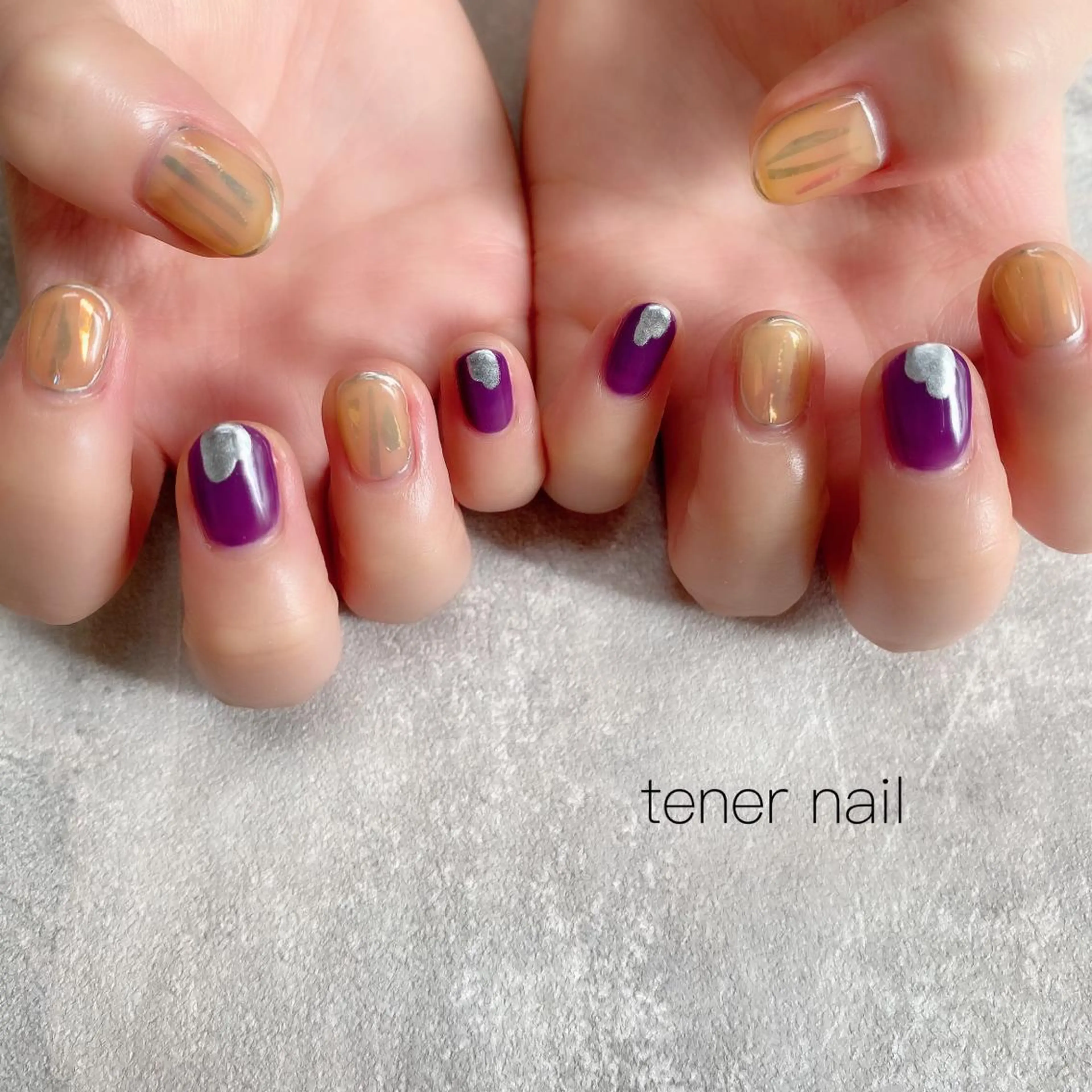 ネイル パープル 黄色 tener  nail  テネルネイル所属・テネルネイル tener nailのネイルデザイン