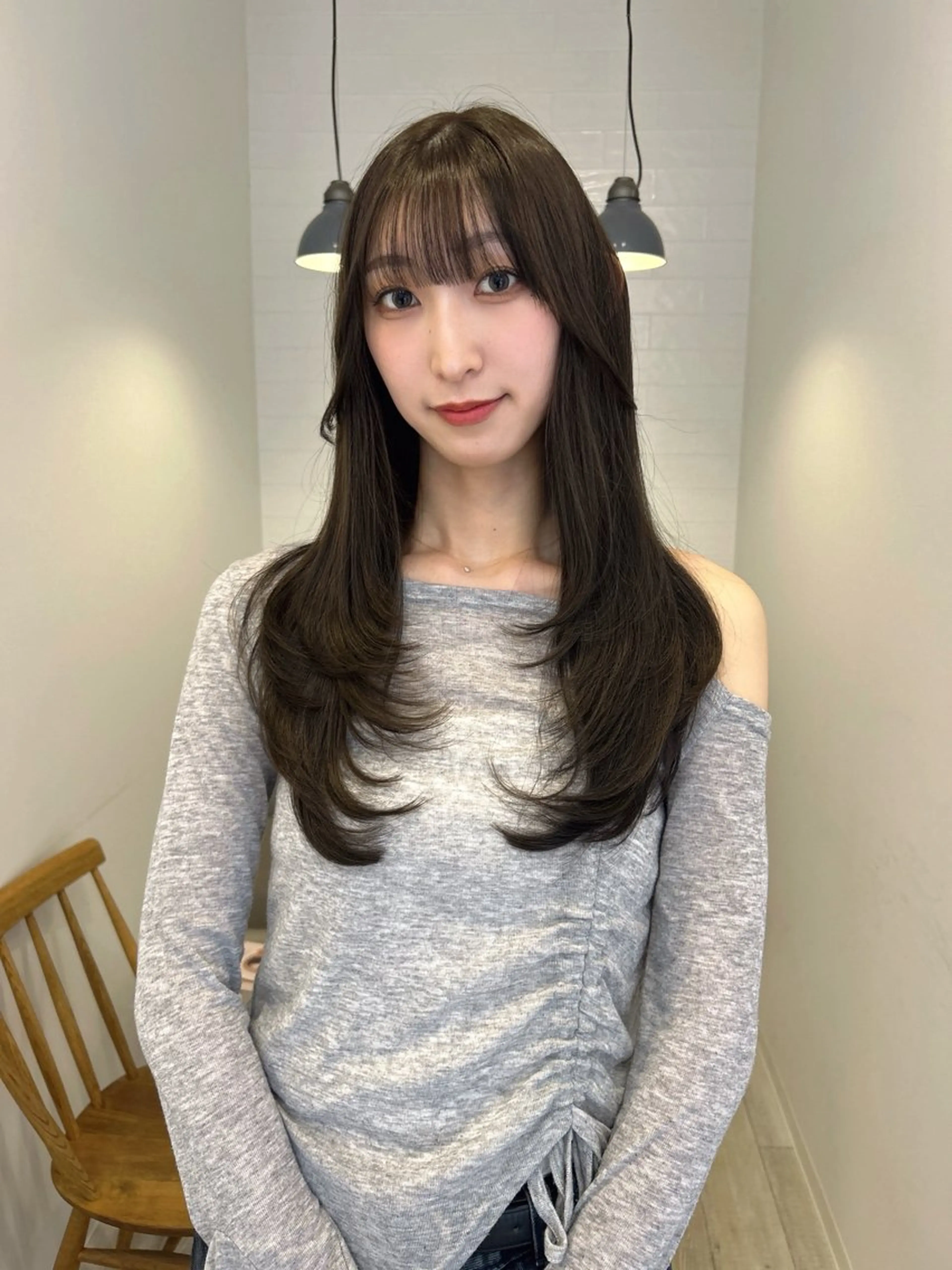 ロング カラー 透明感カラー カット ヘアカラー トリートメント レイヤーカット/長岡 グレージュ/マユ🎀のヘアスタイル