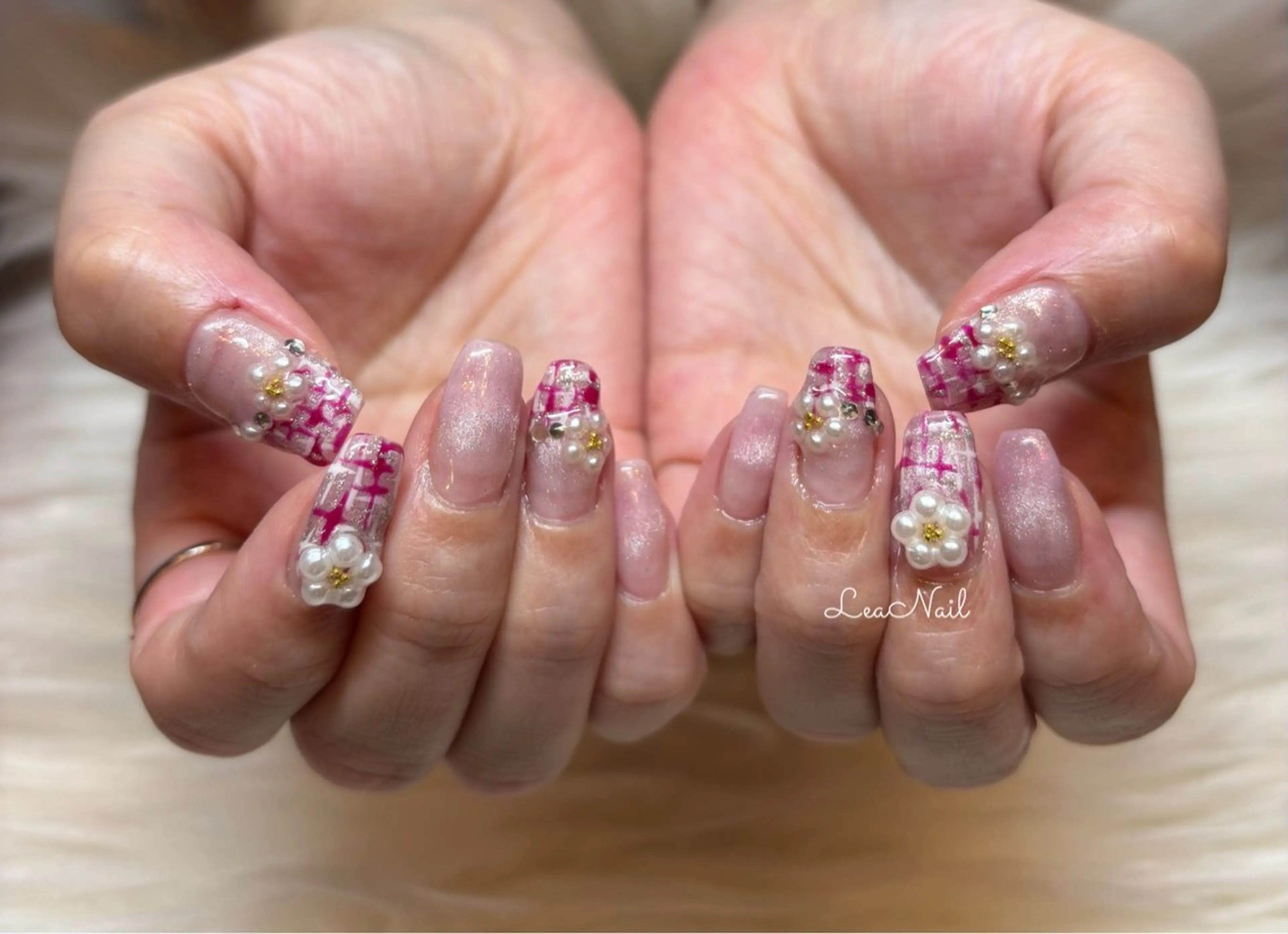 ネイル 春ネイル ツイードネイル Lea Nailのネイルデザイン
