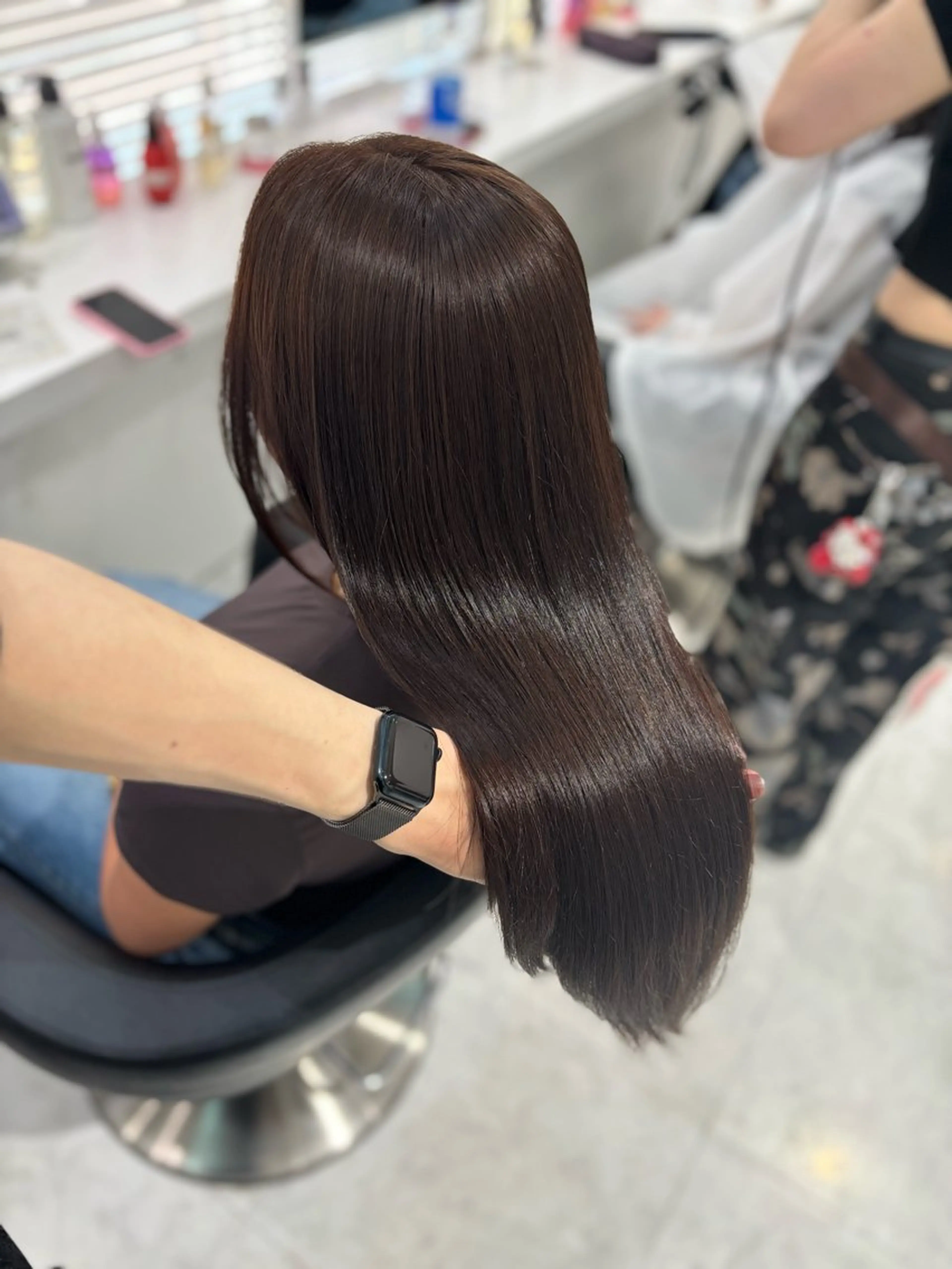 ロング カラー ヘアカラー トリートメント ヘッドスパ ヘアセット ブリーチなし透明感 ×縮毛矯正🤍ユウのヘアスタイル