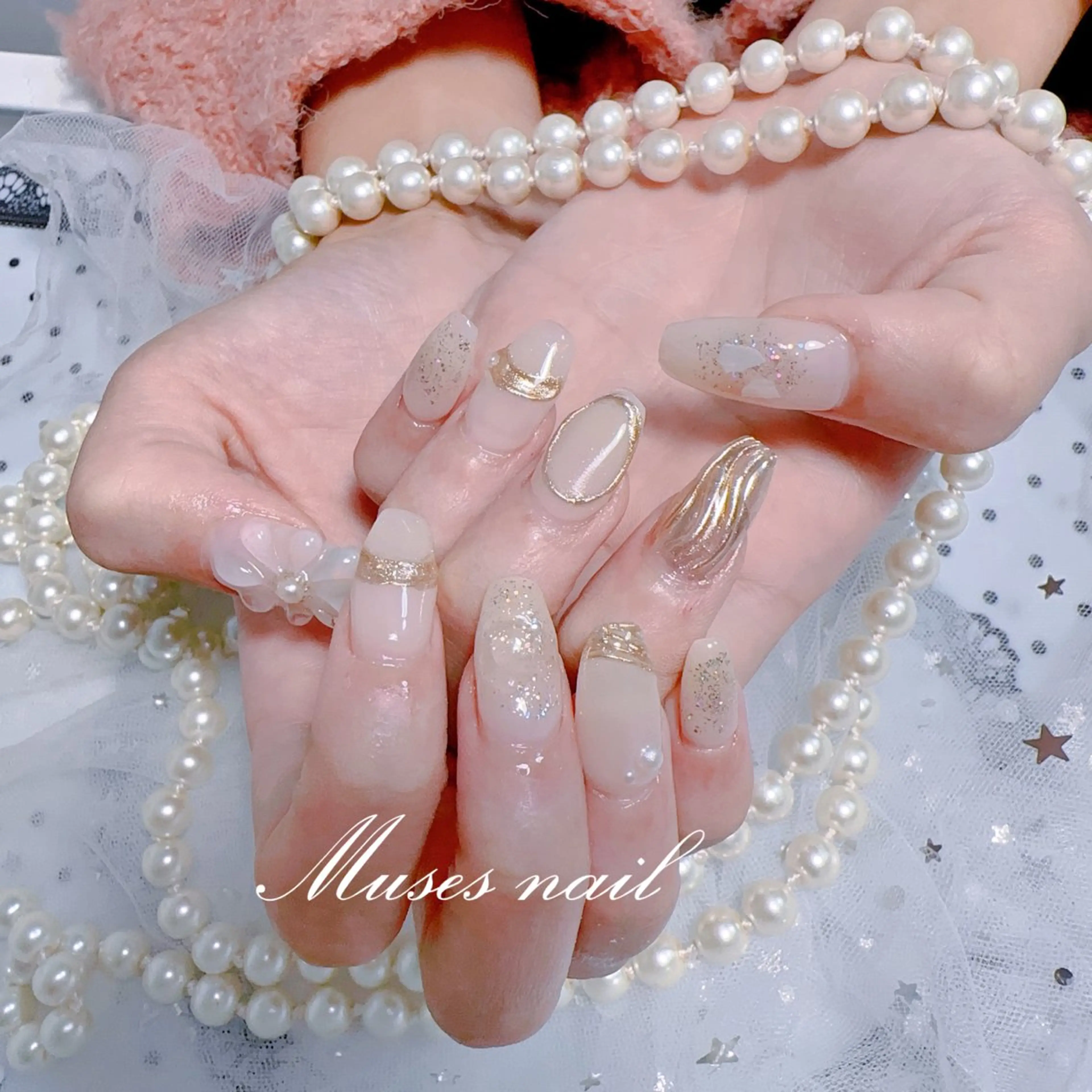 ネイル オーロラネイル チークネイル 長さ出し フレンチネイル ジェルネイル MUSES  NAIL  SALON所属・MUSES ネイルのネイルデザイン