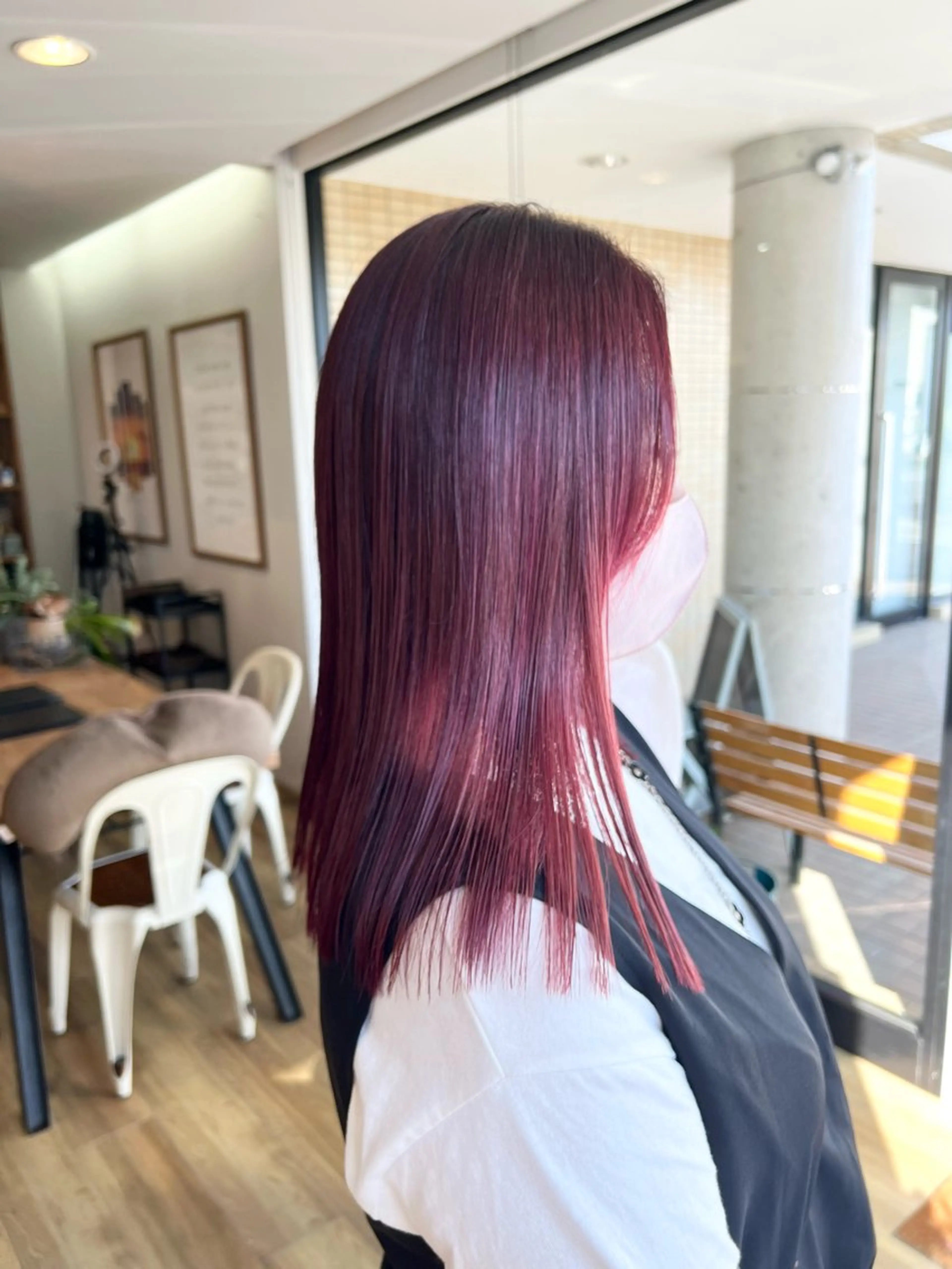 セミロング カラー ローズカラー ヘアカラー トリートメント 堀 望美のヘアスタイル