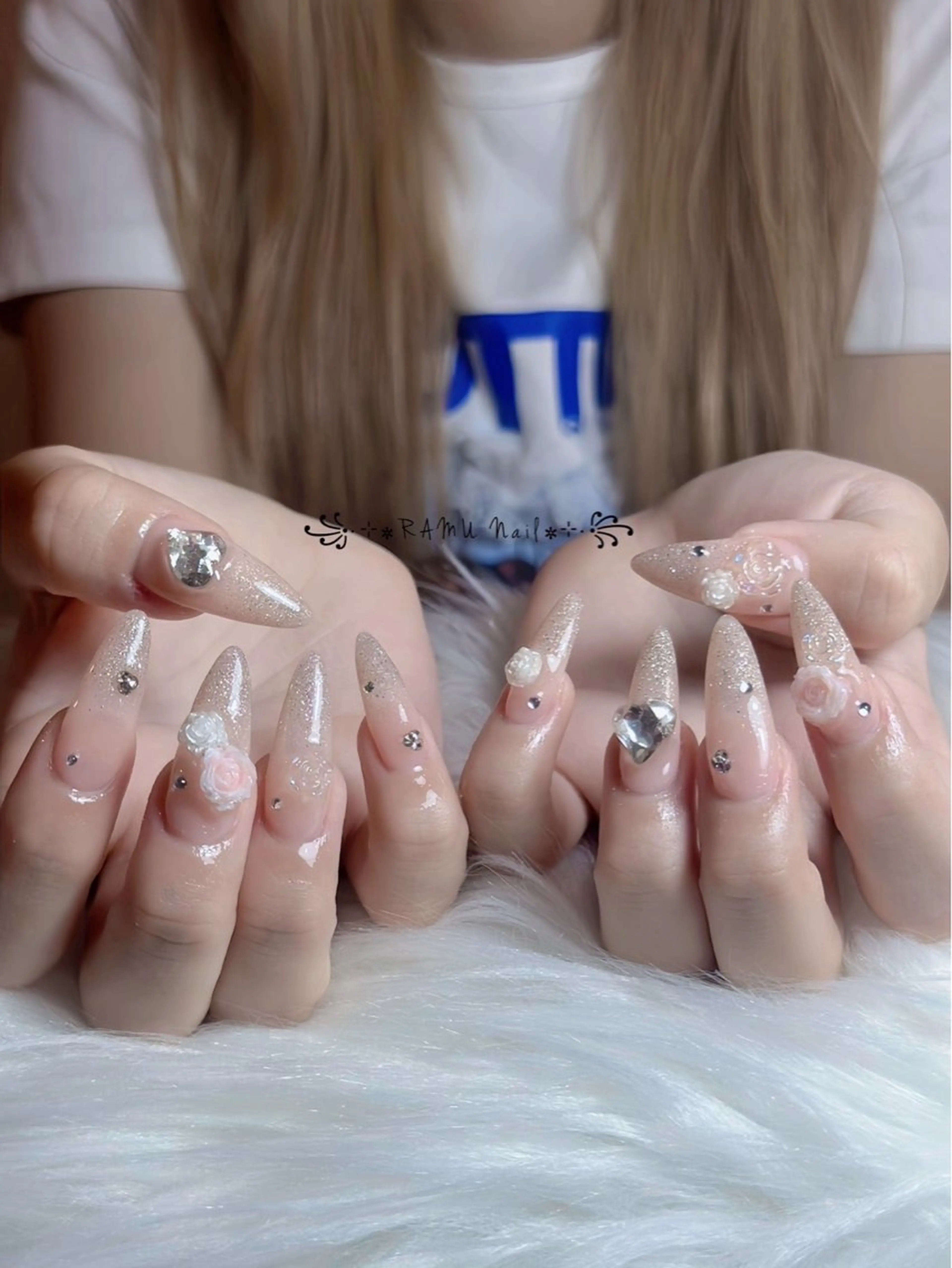 ネイル キラキラネイル マグネットネイル ミラーネイル ピンク 夏ネイル ハンドネイル RAMU Nail 恵比寿店のネイルデザイン