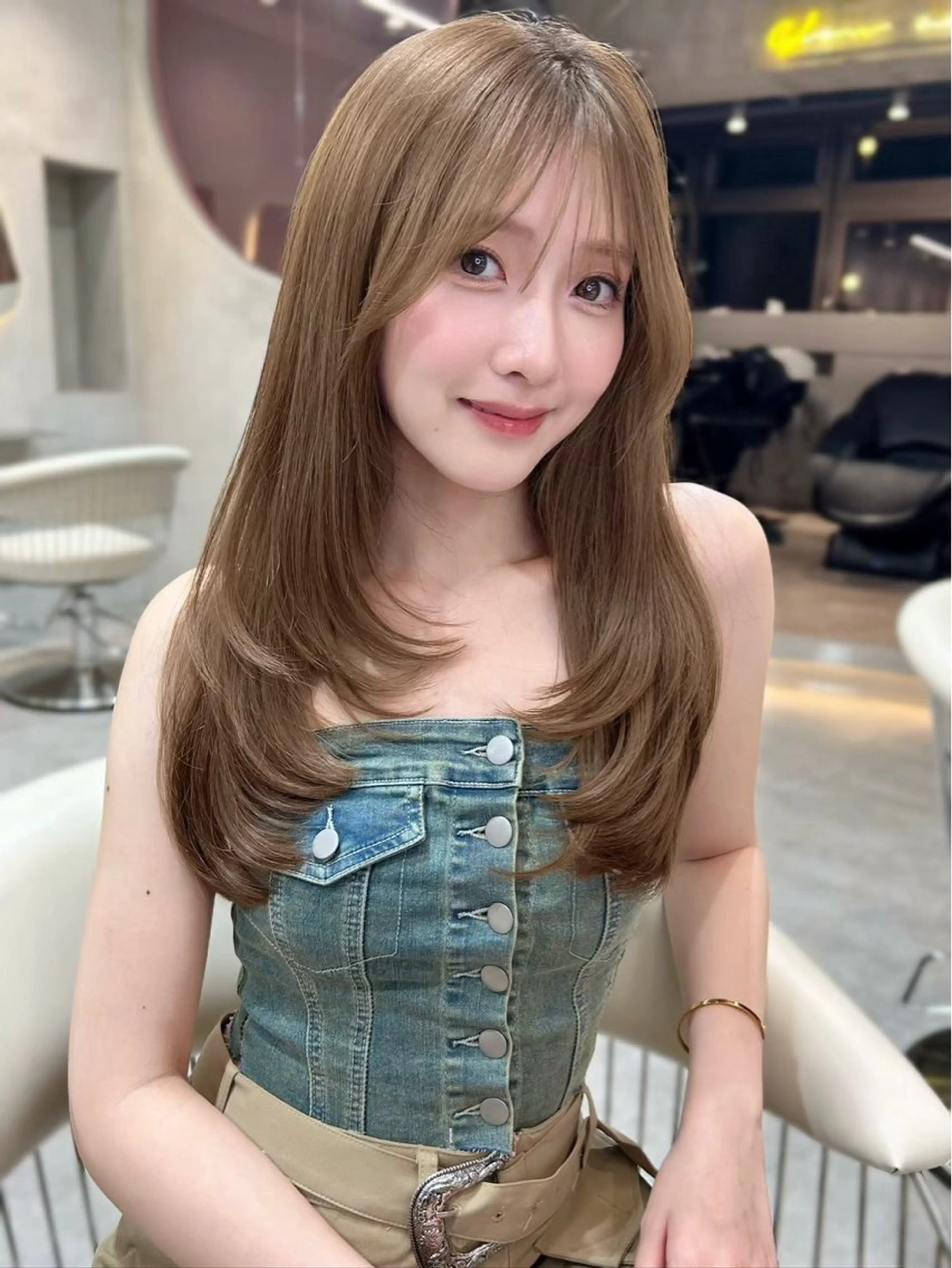 ミディアム カット ヘアカラー トリートメント ブリーチなしW🎀 髪質改善／はのんのヘアスタイル