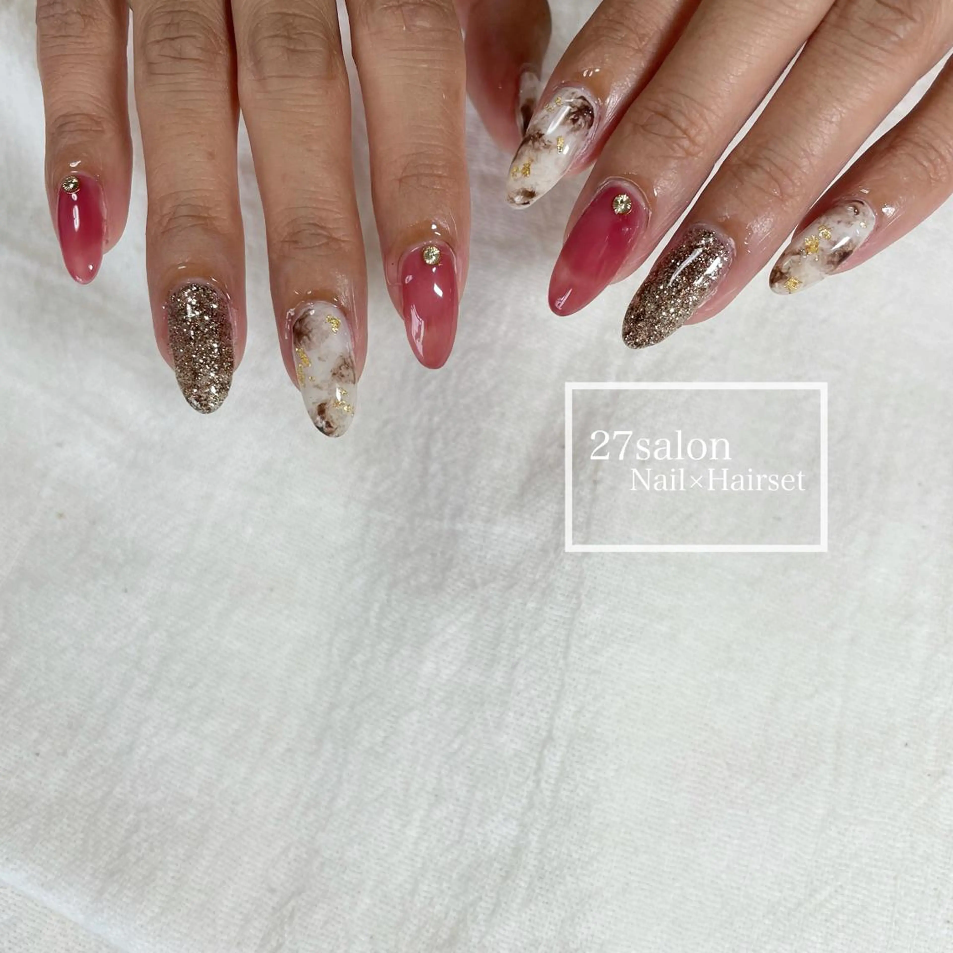 ネイル べっ甲ネイル ボルドー クリアネイル 27salon yuinaのネイルデザイン