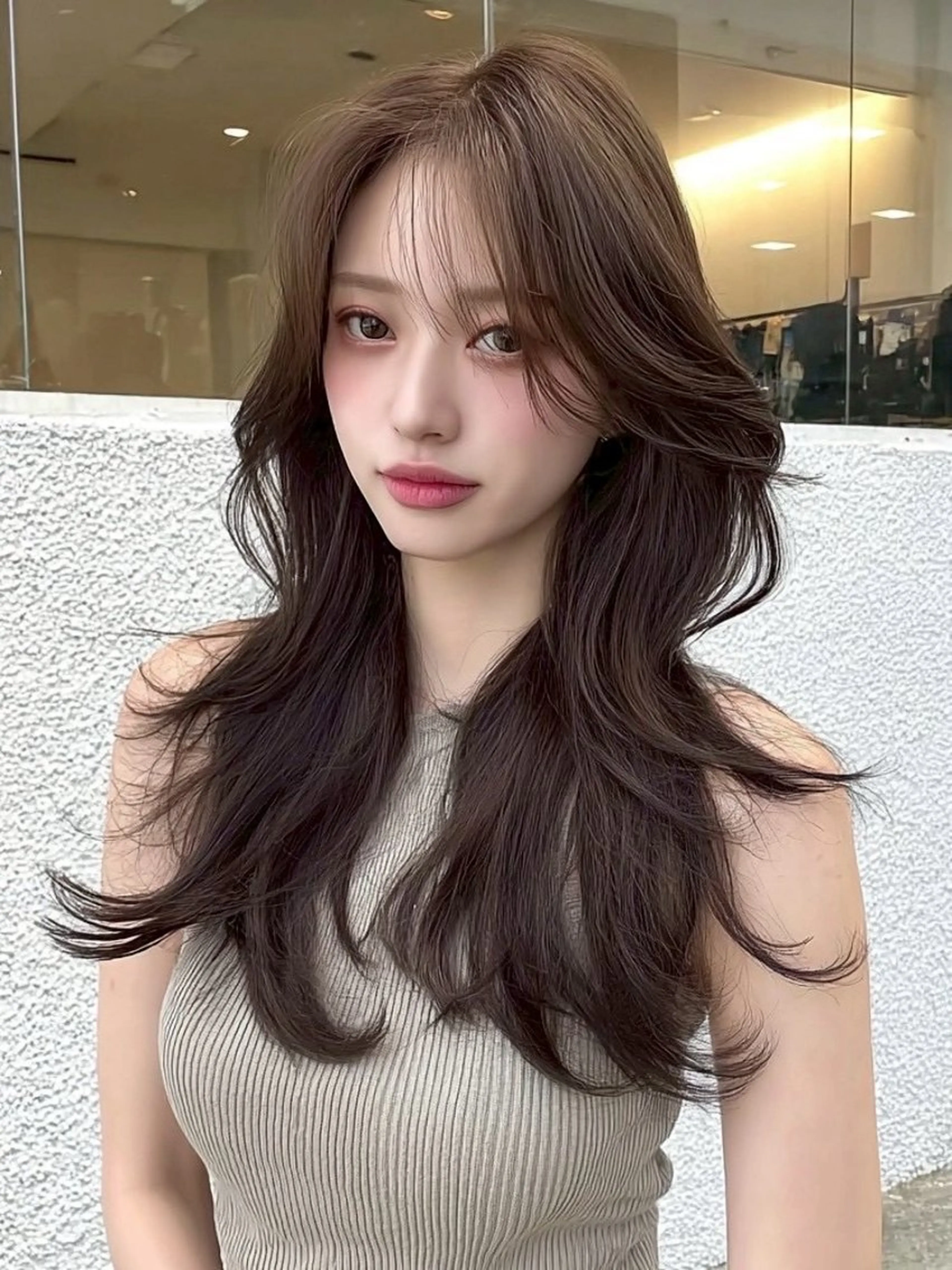 ロング レイヤーカット カット ヘアカラー 💜juna💜/高 槻/韓国風のヘアスタイル