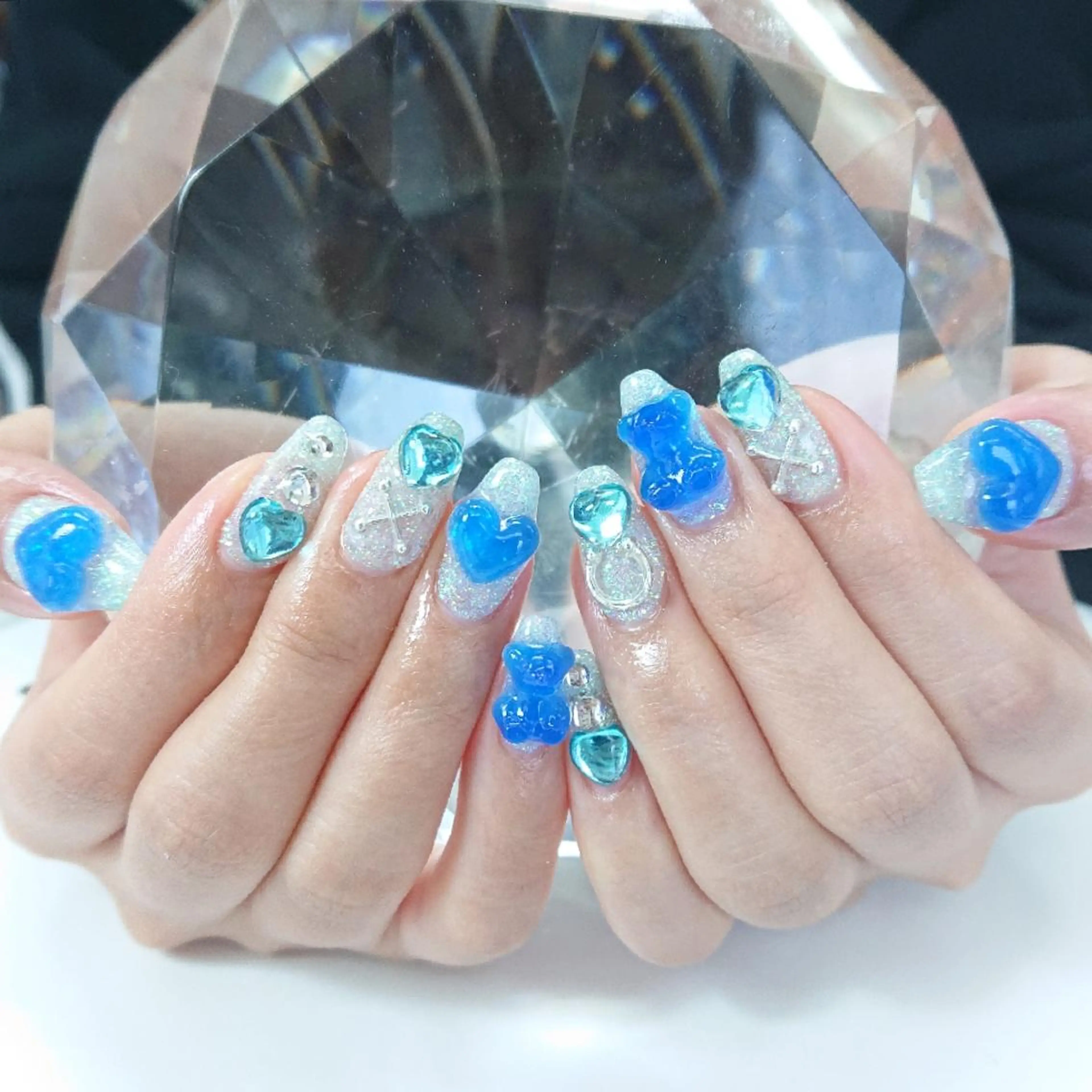 ネイル ブルー クリアネイル ハート Coco Girlsのネイルデザイン