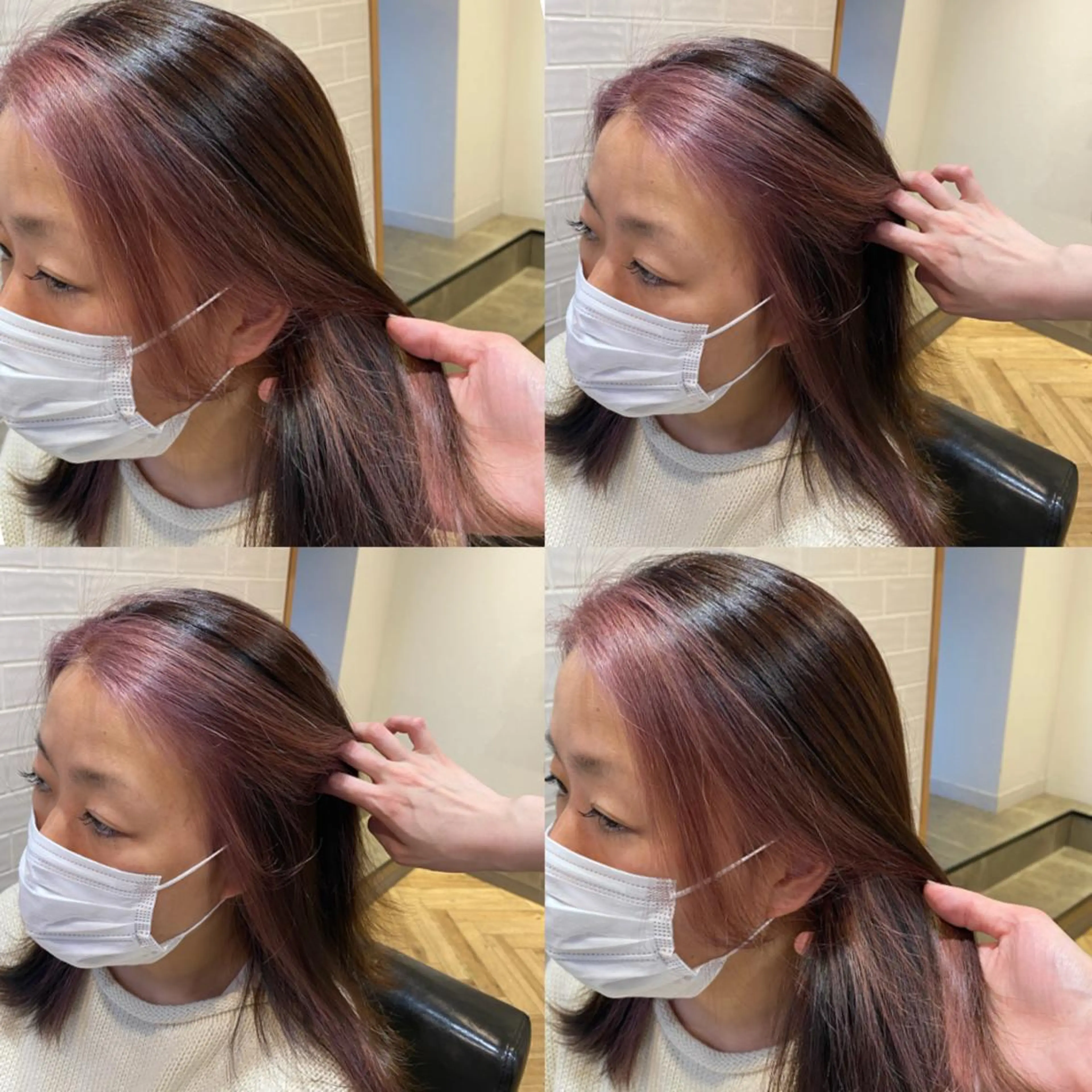 セミロング カラー ミストバング  フェイスフレーミング ピンクカラー 艶カラー/韓国顔周り 🎀mamiのヘアスタイル