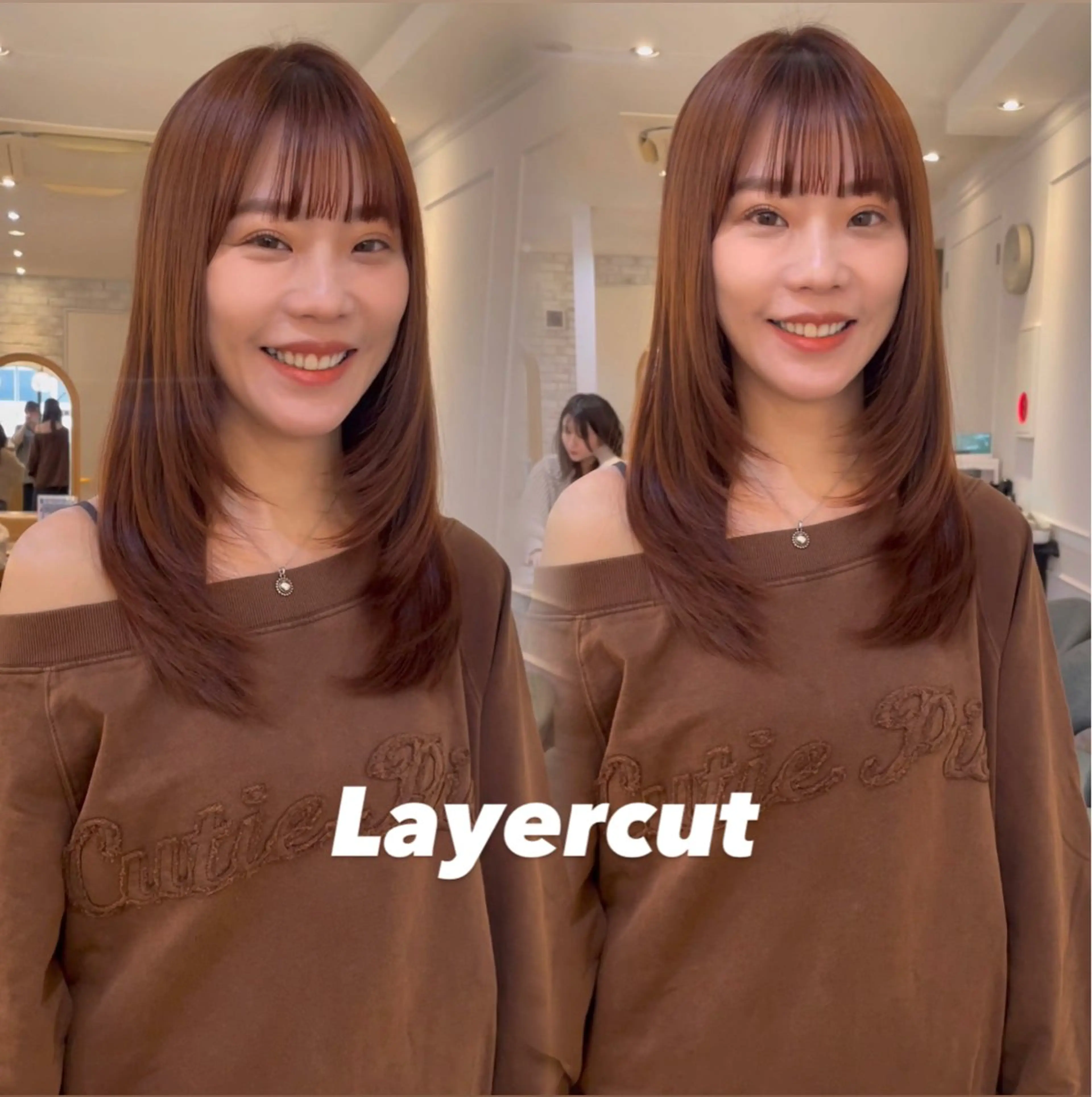 ロング オレンジブラウン レイヤーカット カット ヘアカラー ちのレイヤー/ハッ シュカット🌷💝のヘアスタイル