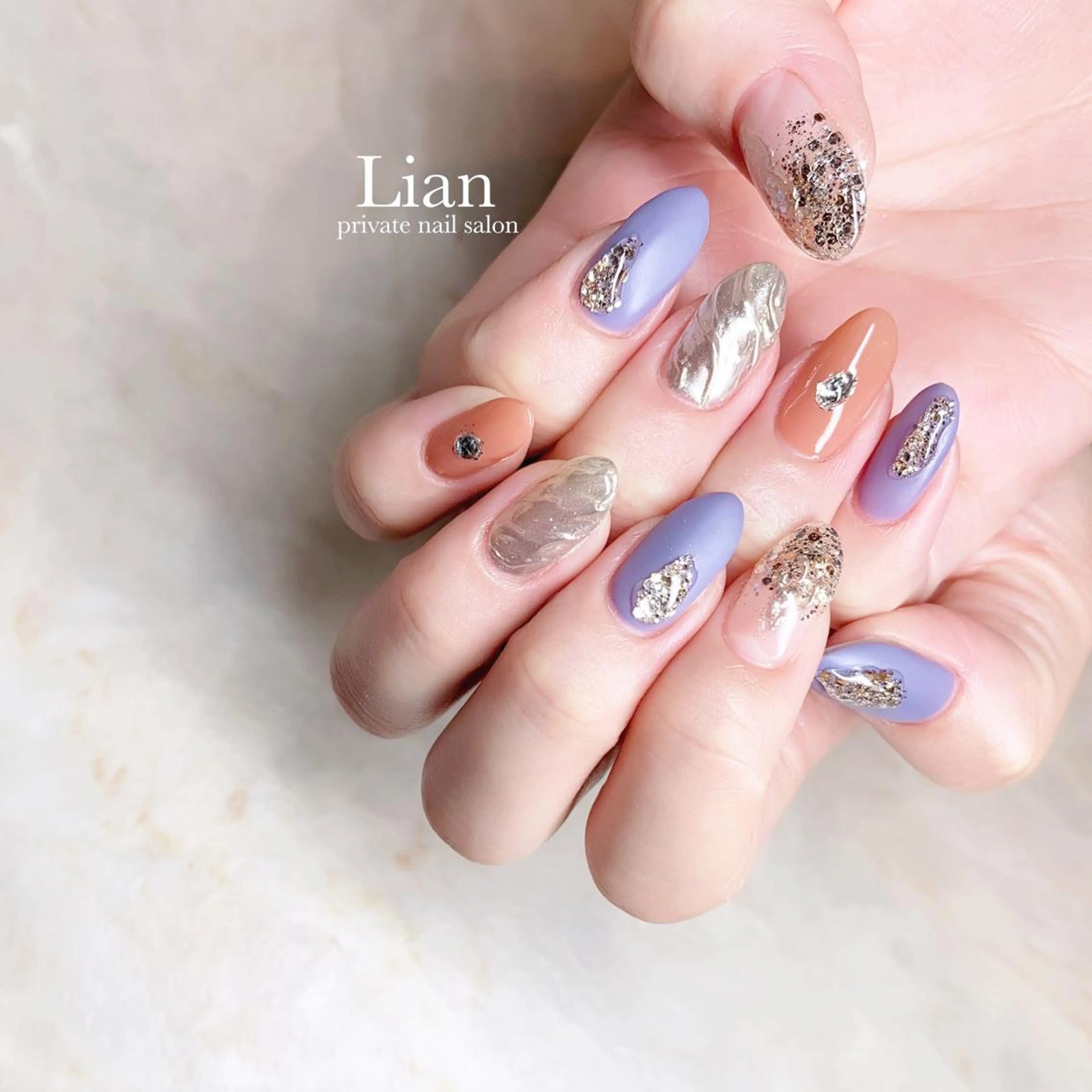 ネイル ブルー キラキラネイル マットネイル ミラーネイル ニュアンスネイル nailsalon Lenoaのネイルデザイン