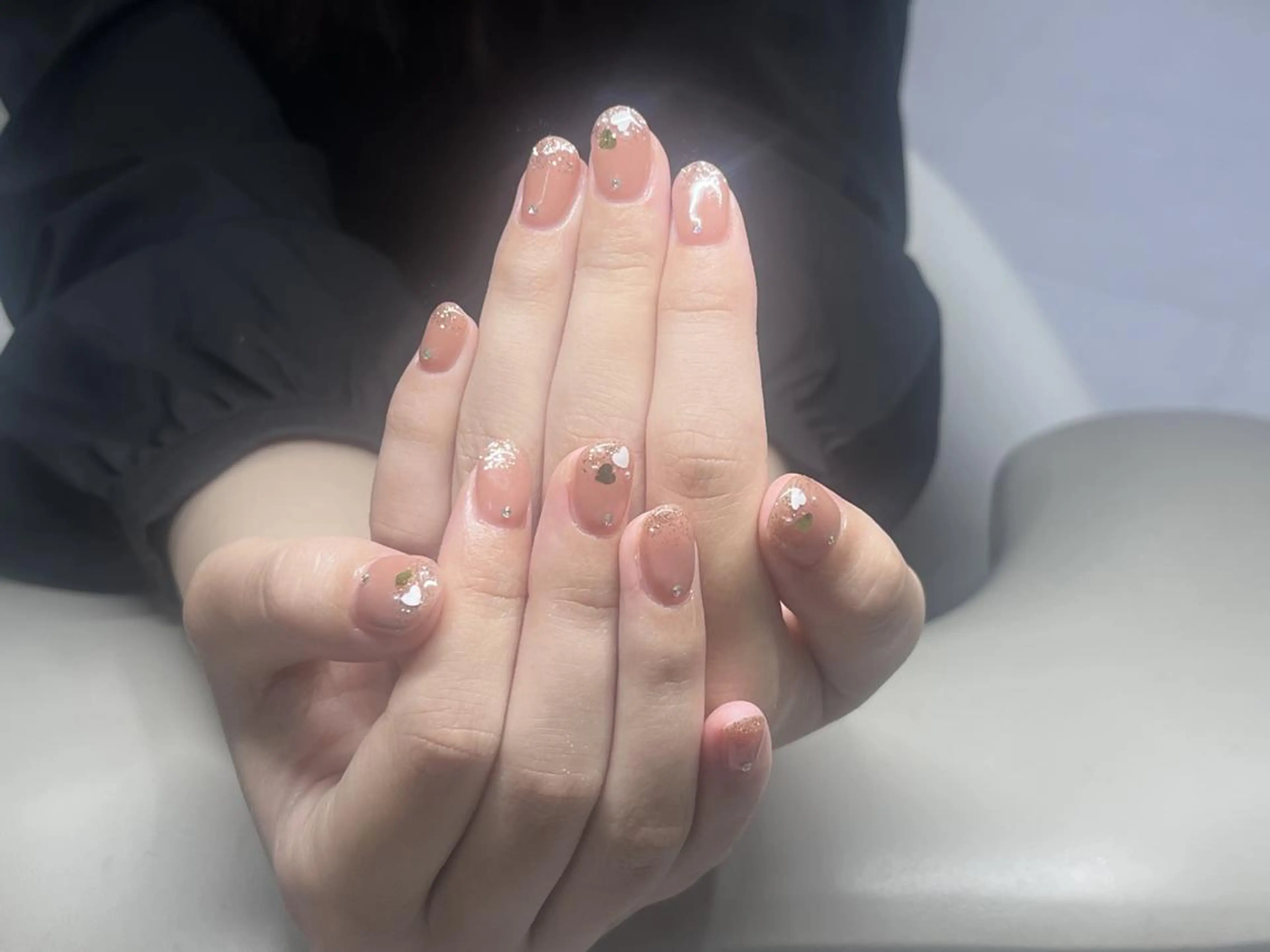 ネイル 長さ出し ジェルネイル 韓国ネイル ラメ(グリッター) ラメグラデーション ダイ ゲンゲンのネイルデザイン