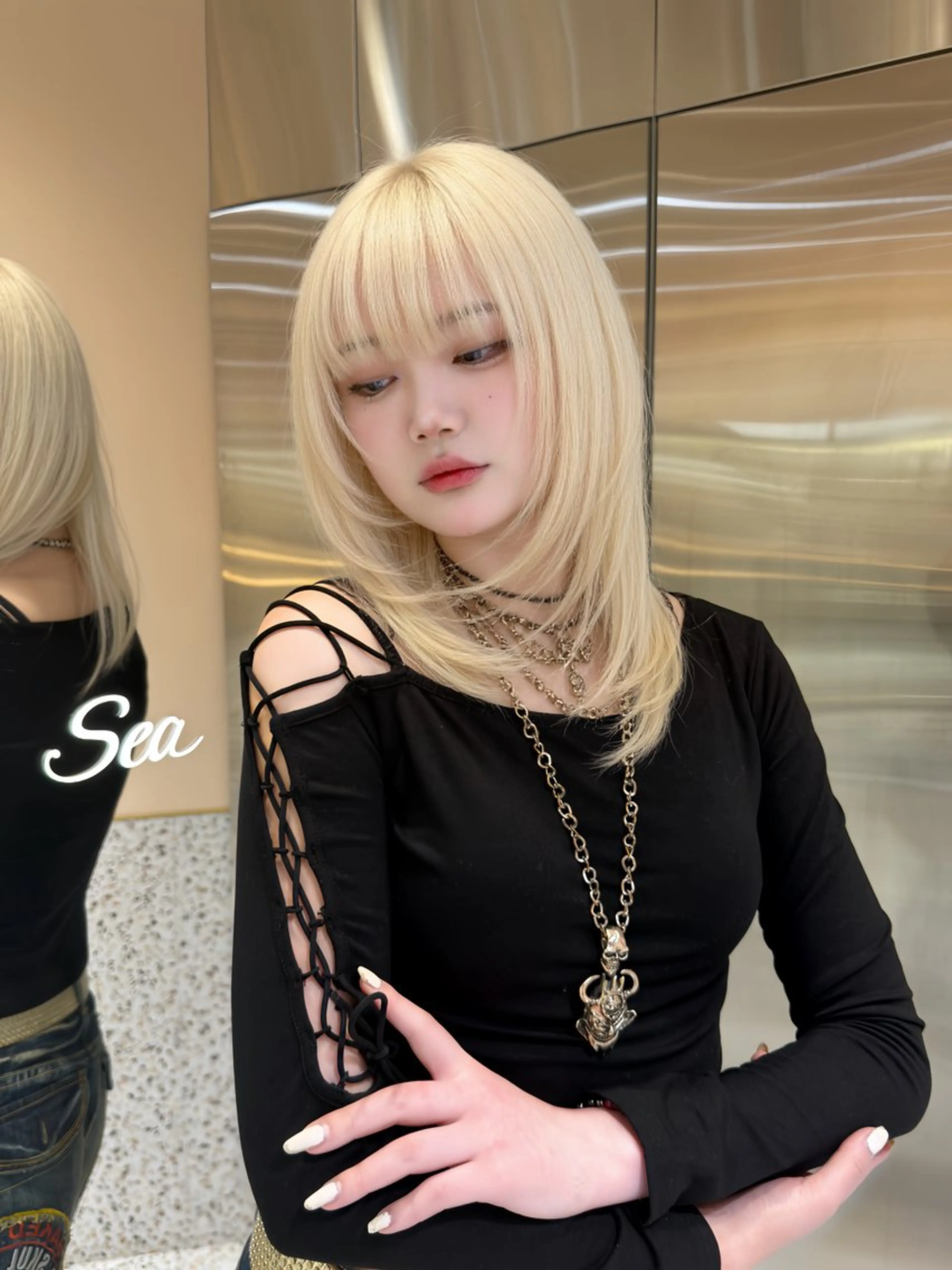 セミロング カラー レイヤーカット カット ヘアカラー トリートメント ハッシュカット/顔 まわりカットリョウヤのヘアスタイル