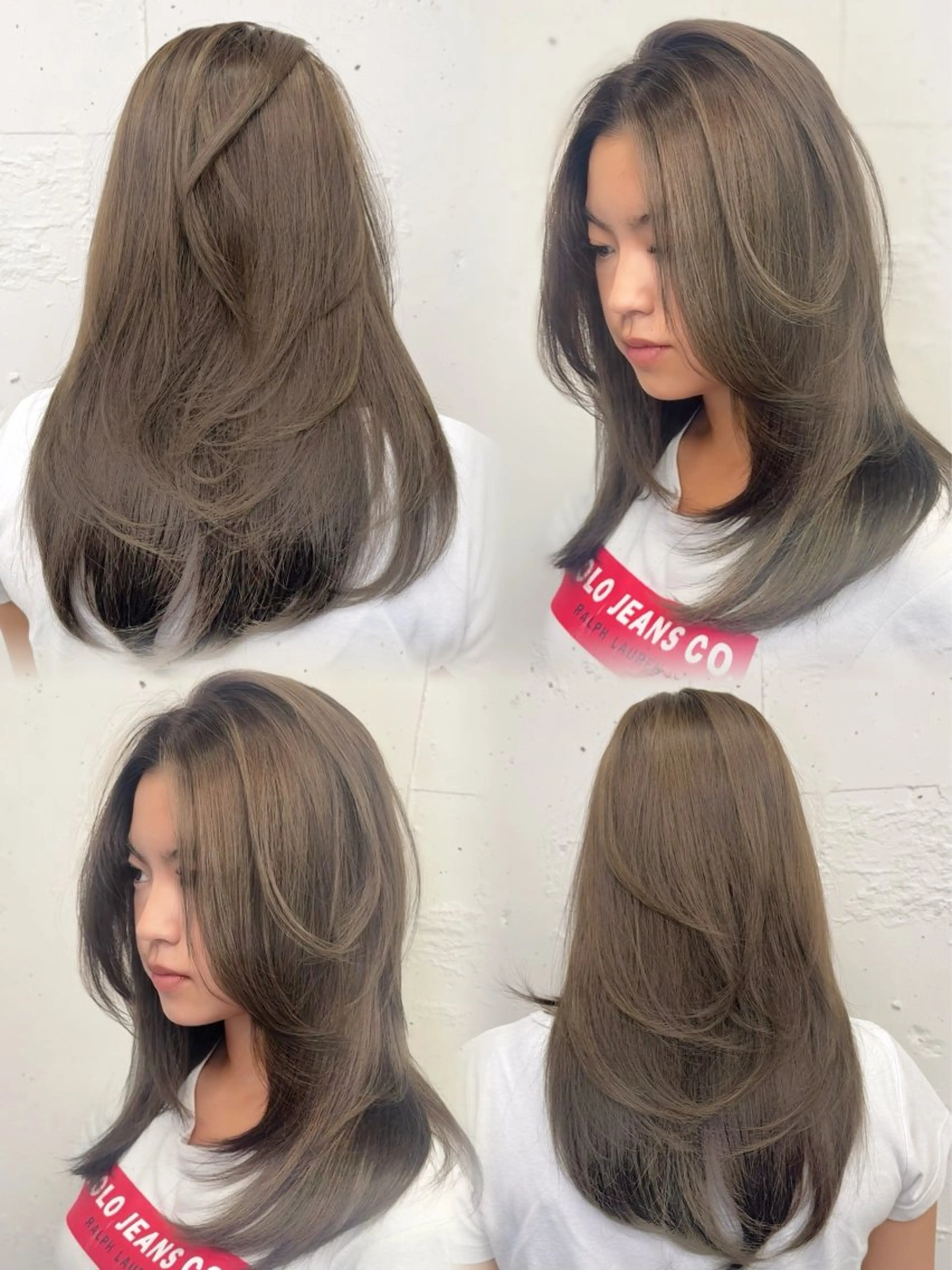 セミロング カラー ベージュカラー オリーブベージュ レイヤーカット RINA ブリーチ / 海外レイヤーのヘアスタイル