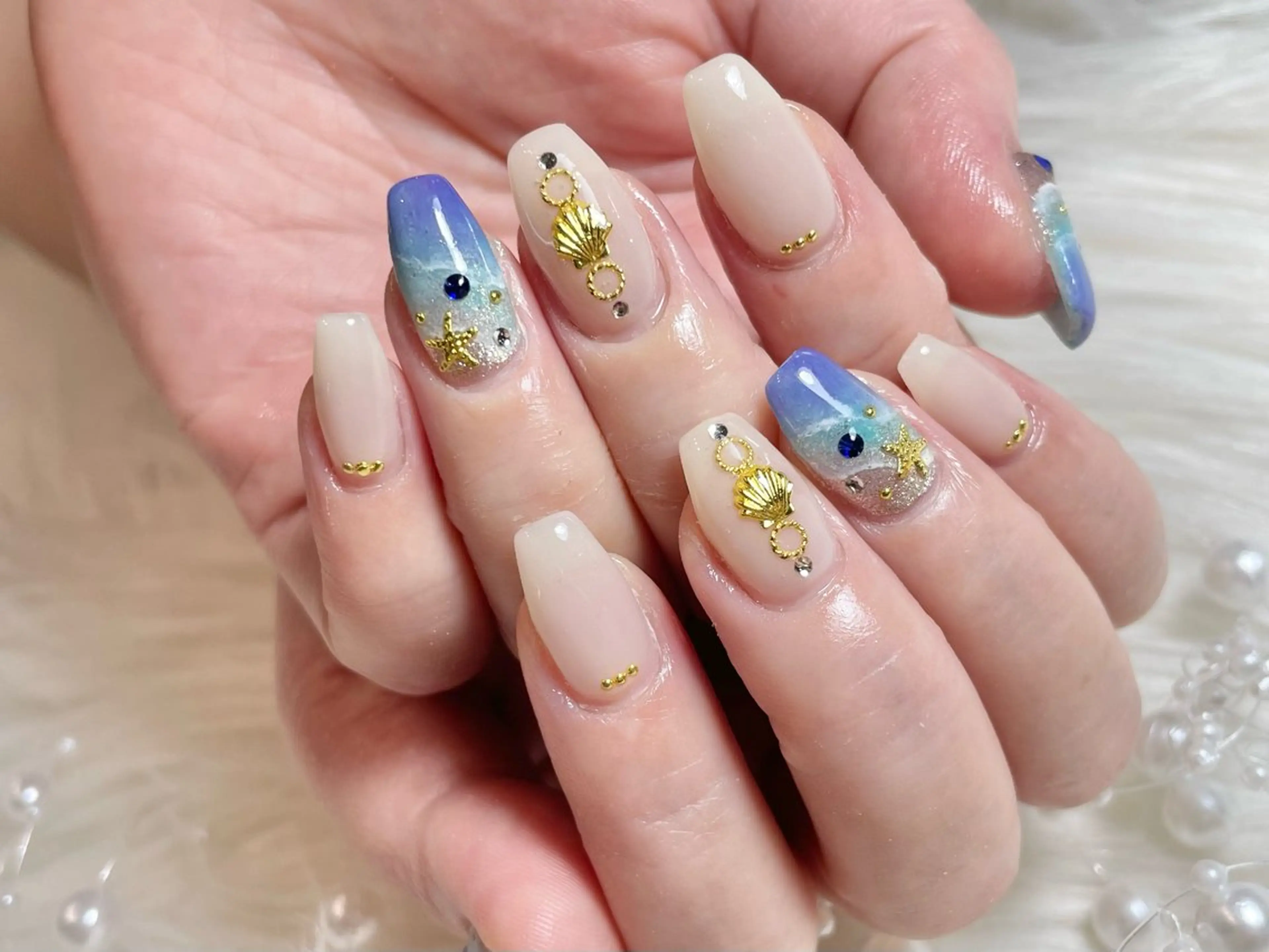 ネイル ジェルネイル パラジェル 夏ネイル ハンドネイル ゆりか ジョアアンジェ福島のネイルデザイン