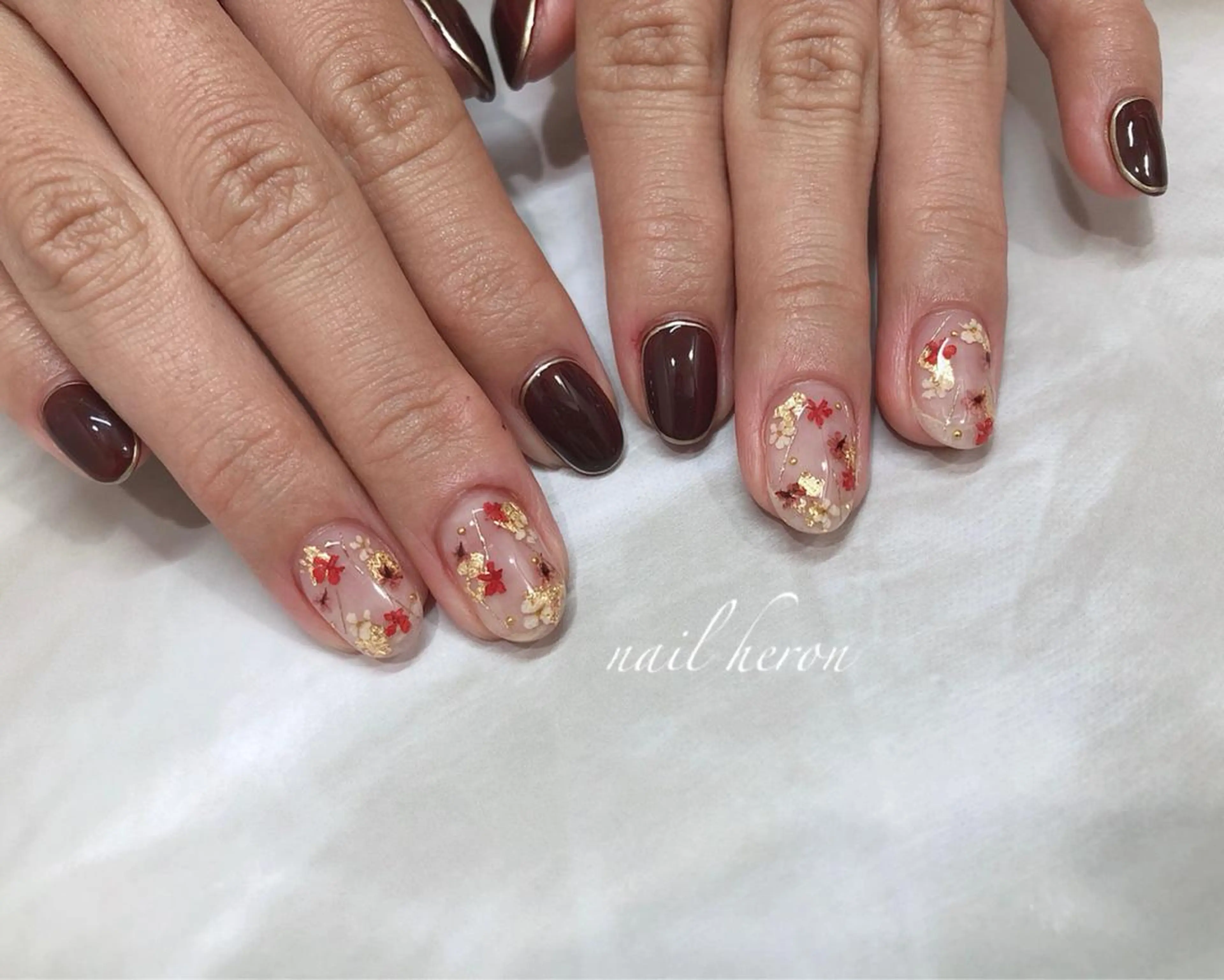 ネイル ボルドー フラワーネイル ハンドネイル nail heron所属・saki_ nail heronのその他イメージ