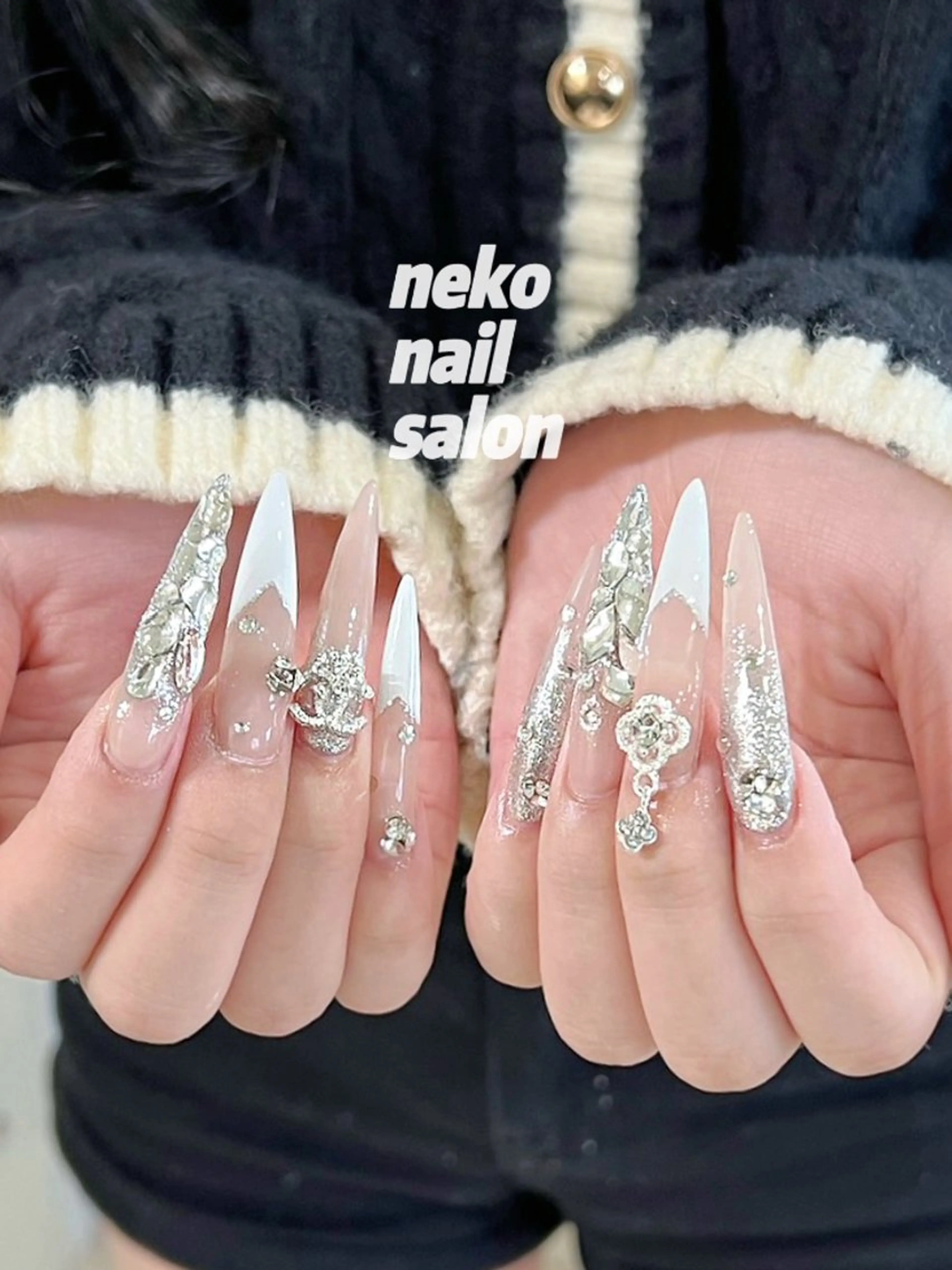 ネイル ロングネイル 持ち込み スーパーロングネイル 冬ネイル クリスマス ハンドネイル neko nail所属・neko nailのネイルデザイン