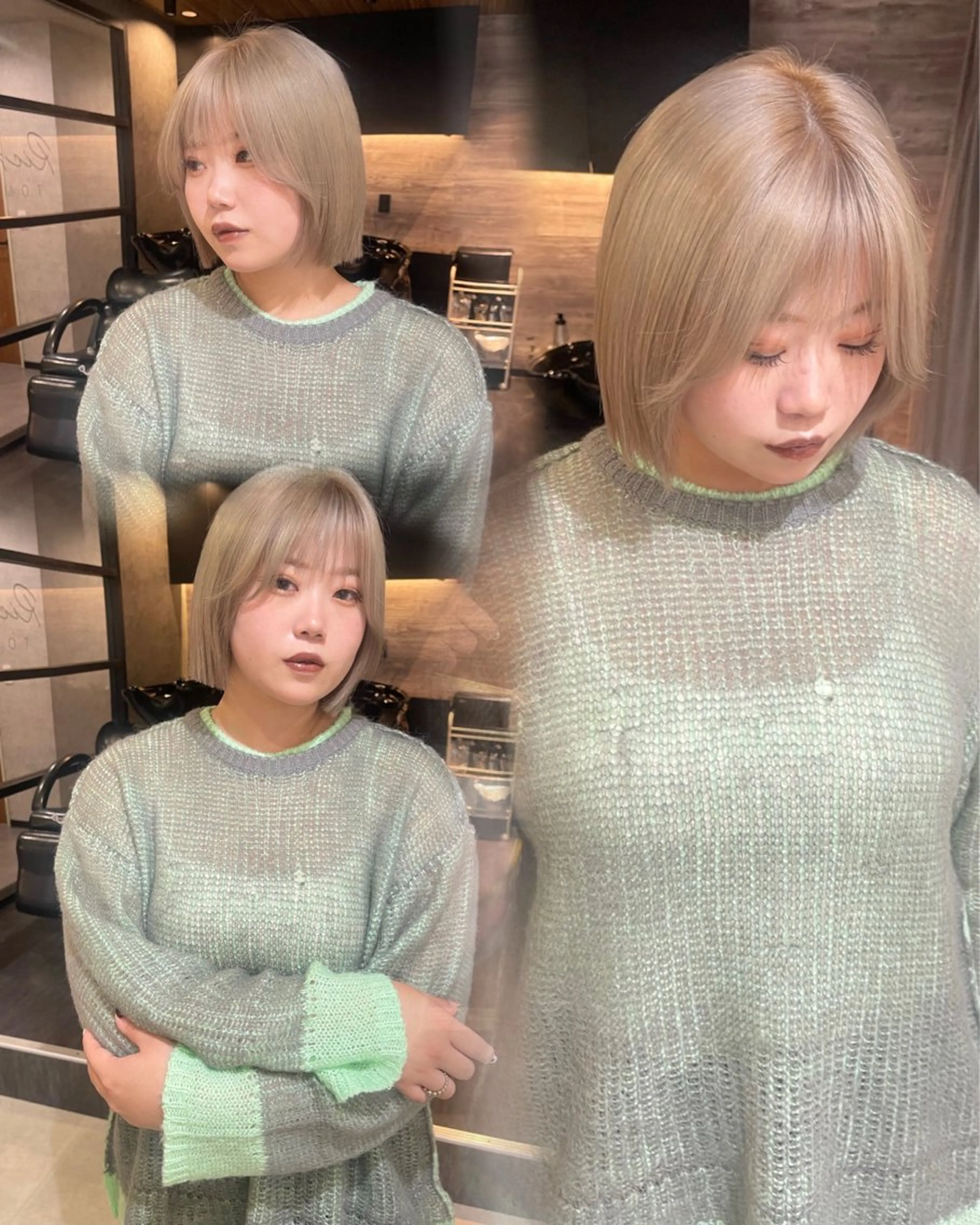 ミディアム カット ヘアカラー Wカラー/レイヤーカ ット/韓国/デザインのヘアスタイル