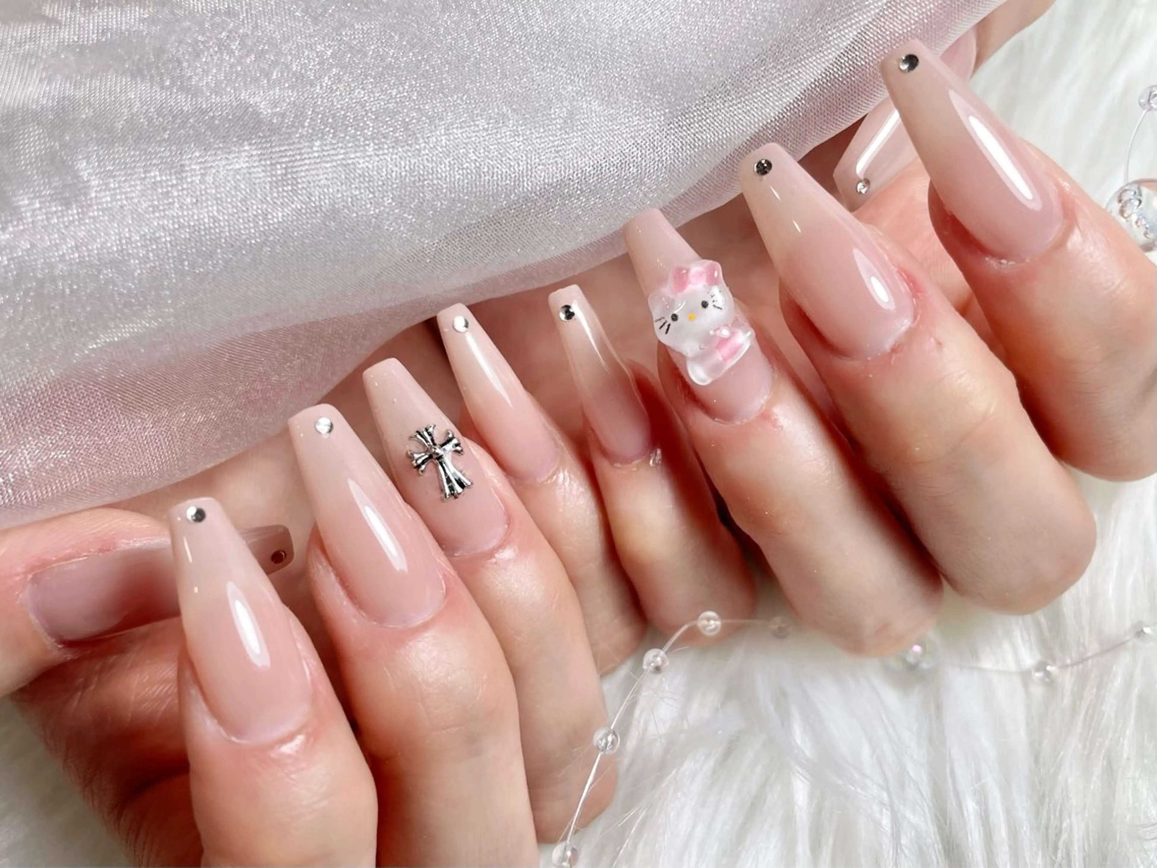 ネイル 長さ出し ロングネイル ワンホンネイル ハンドネイル ゆりか ジョアアンジェ福島のネイルデザイン