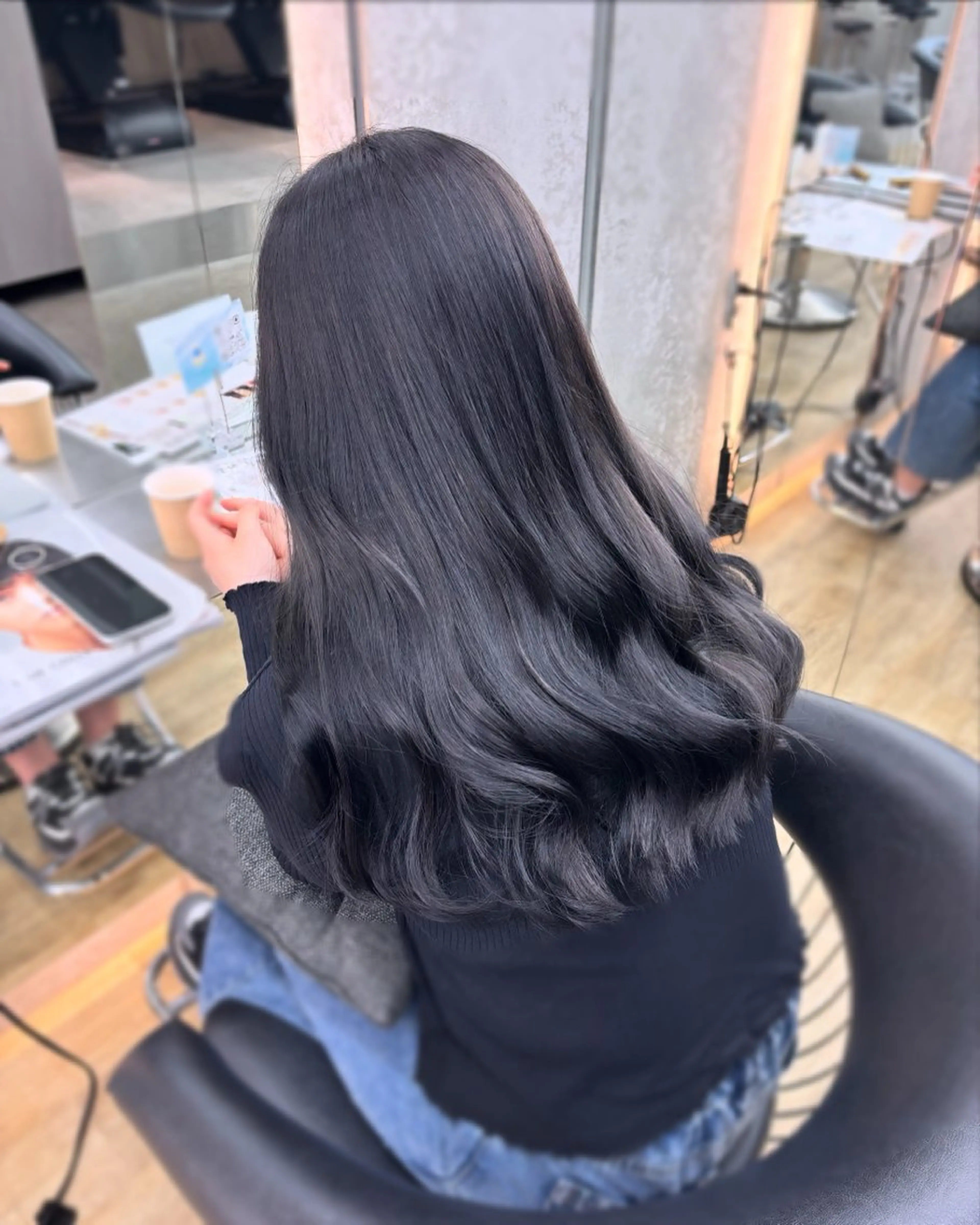 ロング カラー 黒髪 ブルーカラー ブルーブラック 透明感カラー 韓国💞艶カラー/ 髪質改善/ハルカ🌙のヘアスタイル