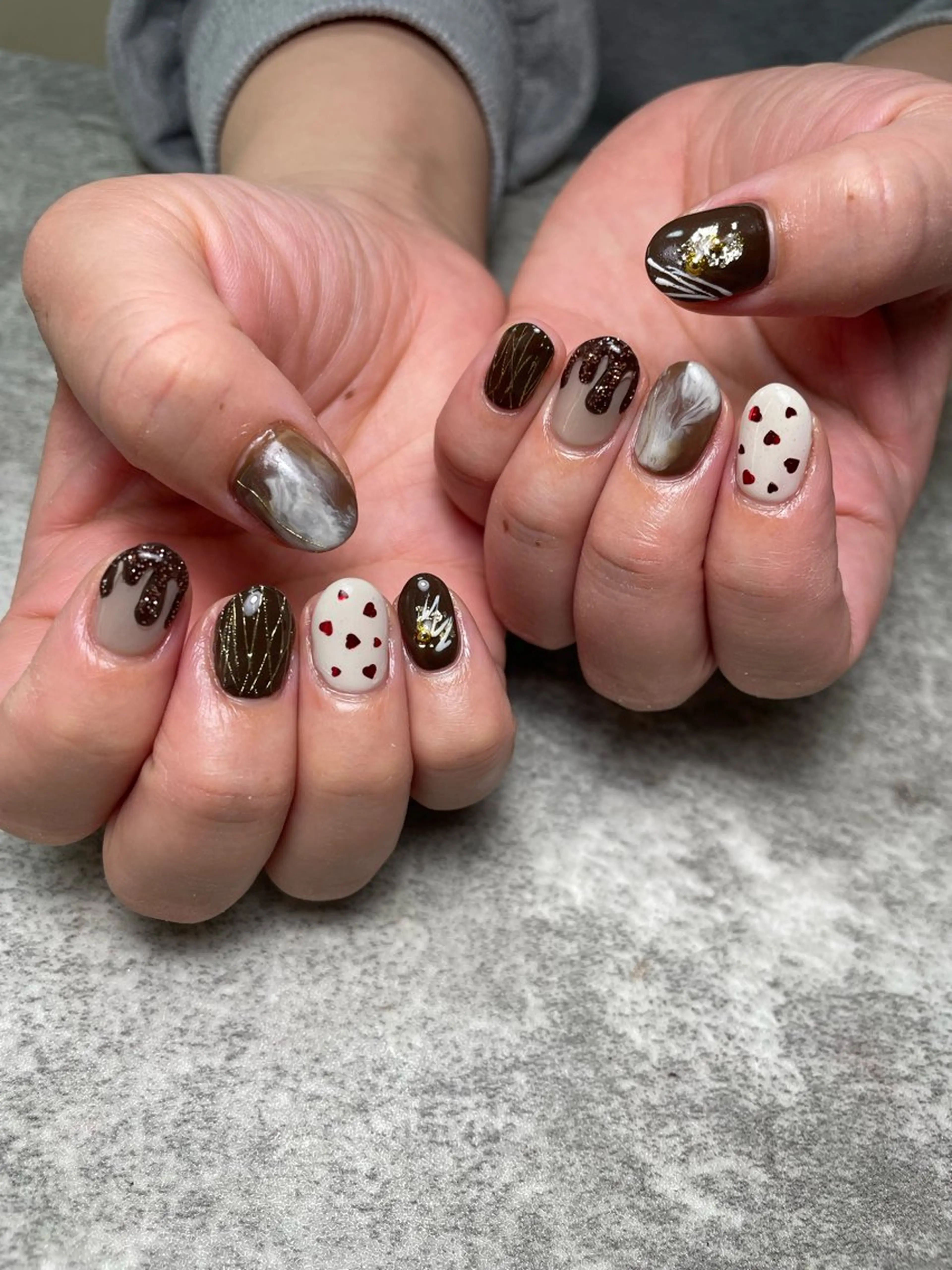 ネイル アートネイル 持ち込み バレンタイン ハンドネイル RISA joie nailのネイルデザイン