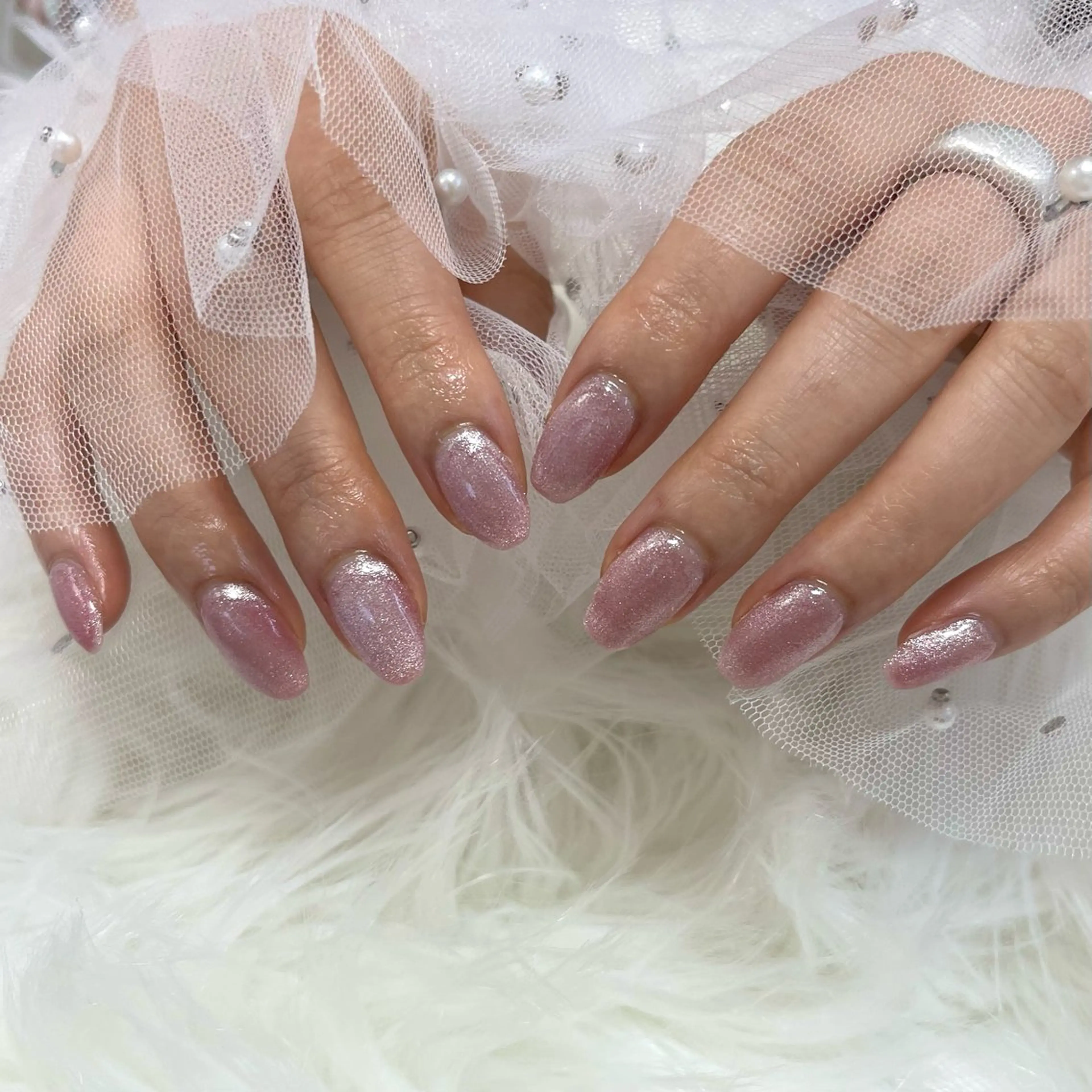 ネイル マグネットネイル ピンク 春ネイル ハンドネイル SHINE nail salonのネイルデザイン