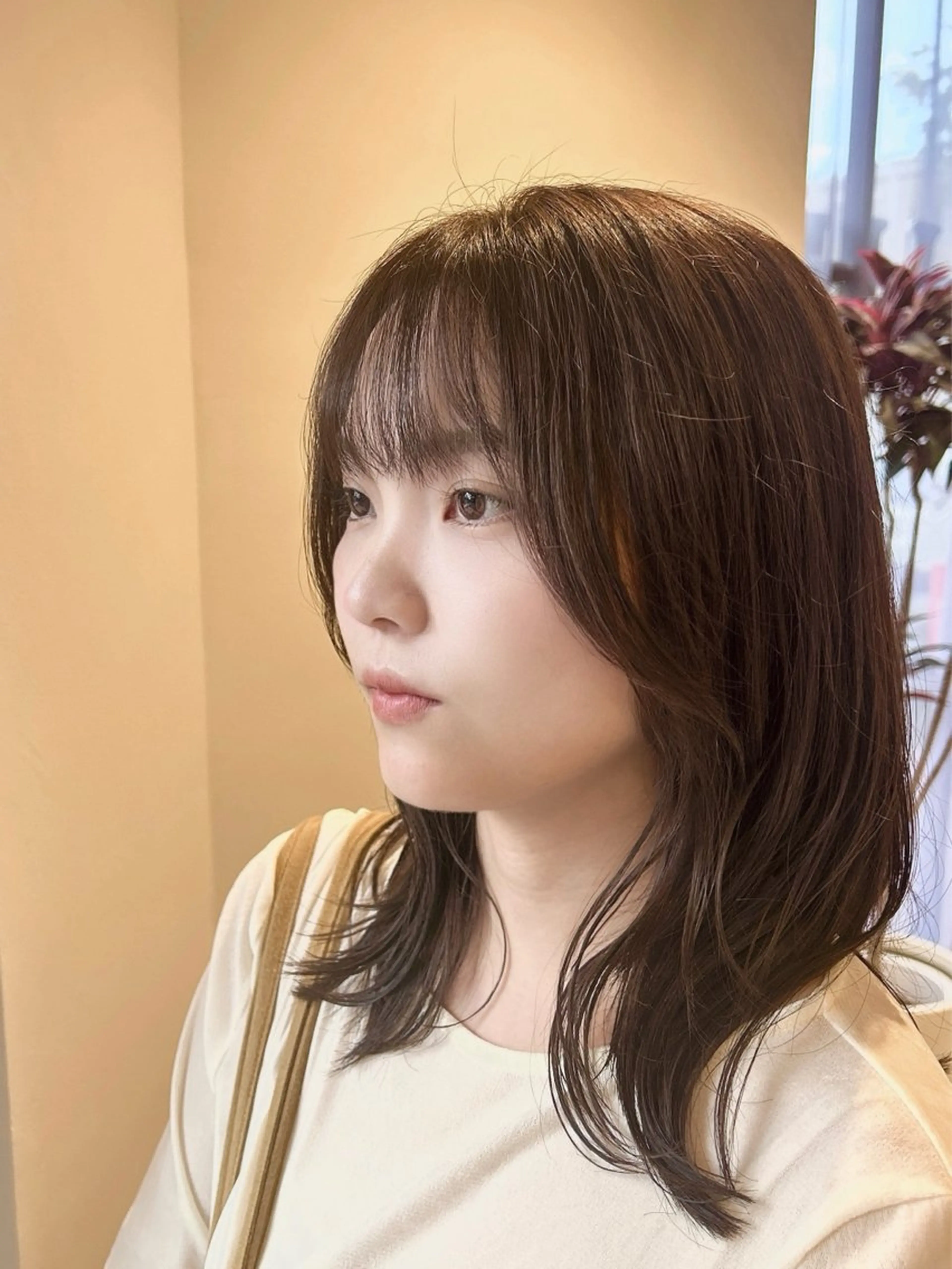 顔まわり前髪カット✂️＋ブリーチなし透明感カラー💛+艶髪✨資生堂5stepトリートメント💎の写真