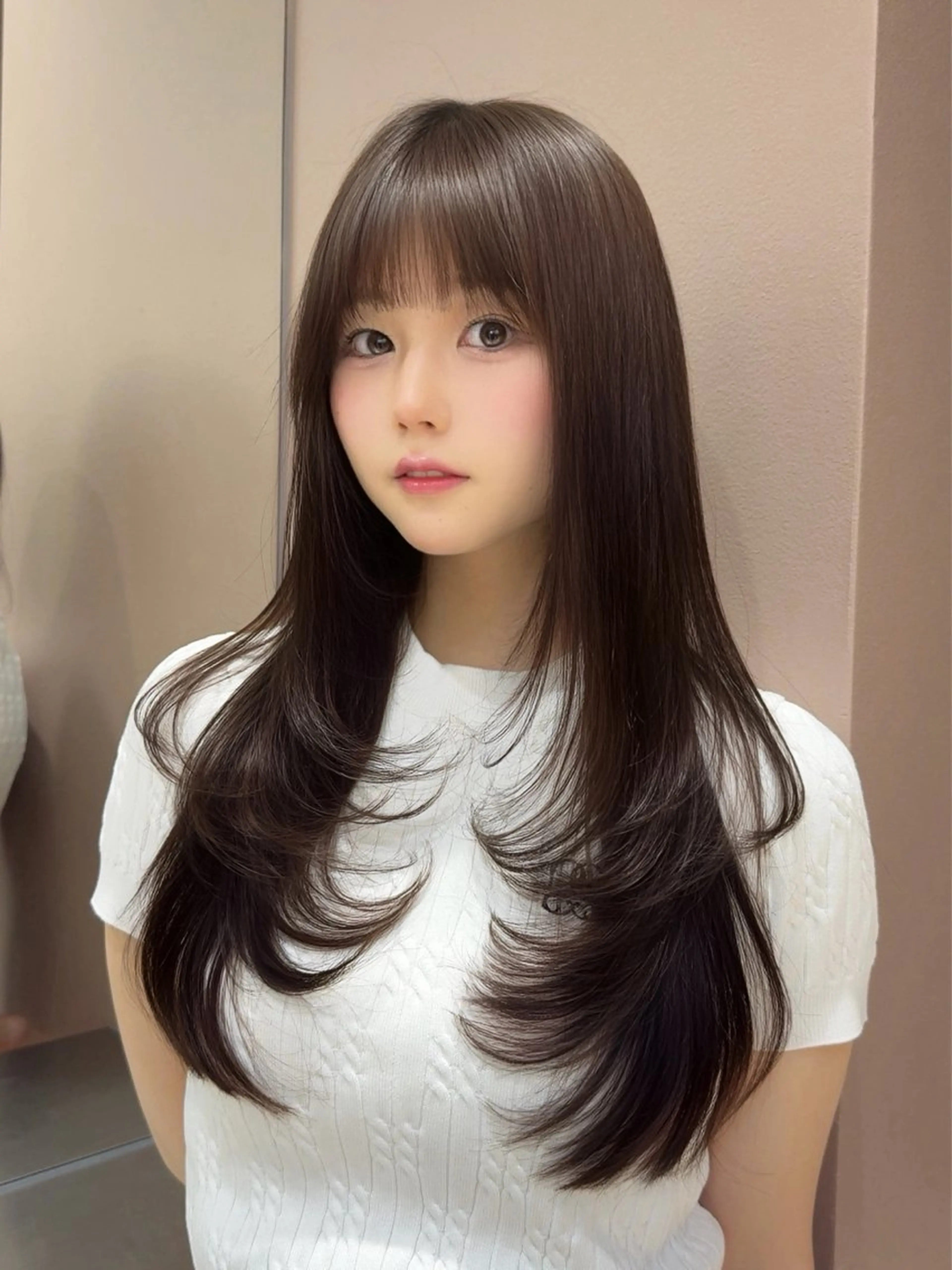 ロング 縮毛矯正/レイヤー 韓国/顔まわり/夢音のヘアスタイル