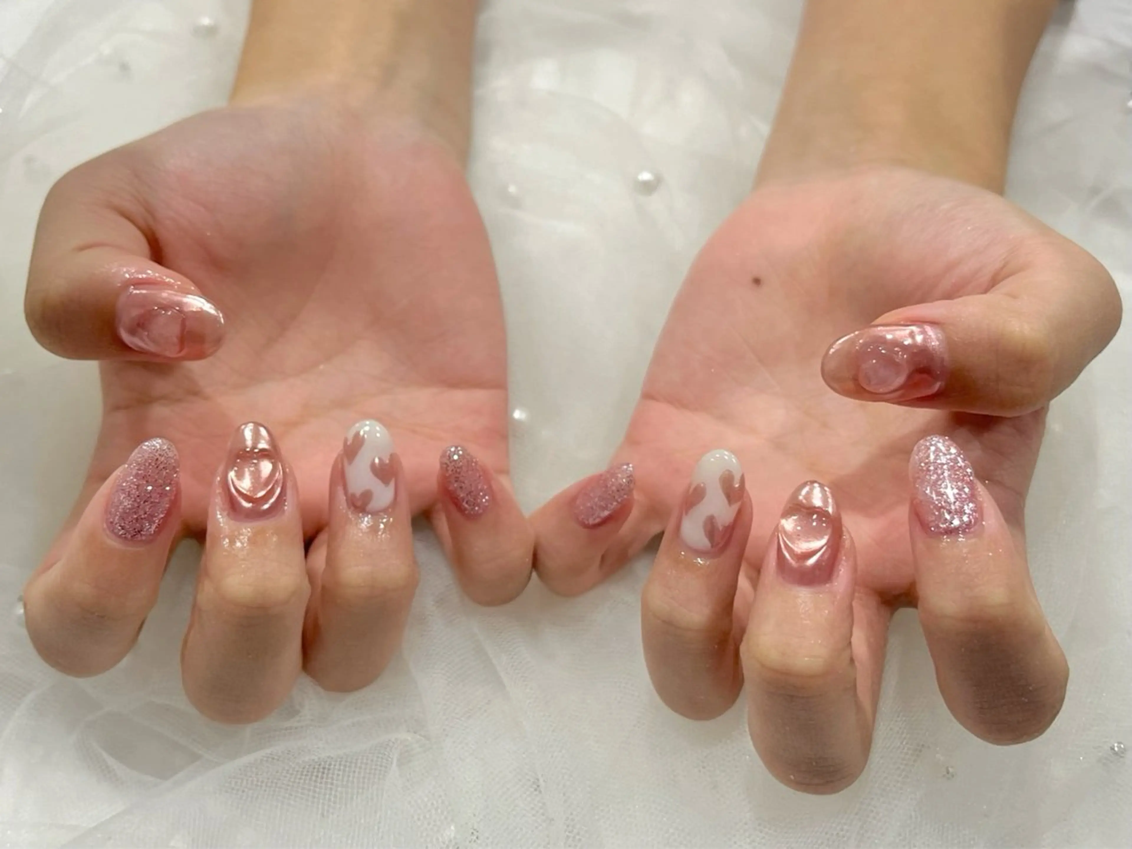 ネイル ハート キラキラネイル Nail salon Cielel⟡Ayaのネイルデザイン