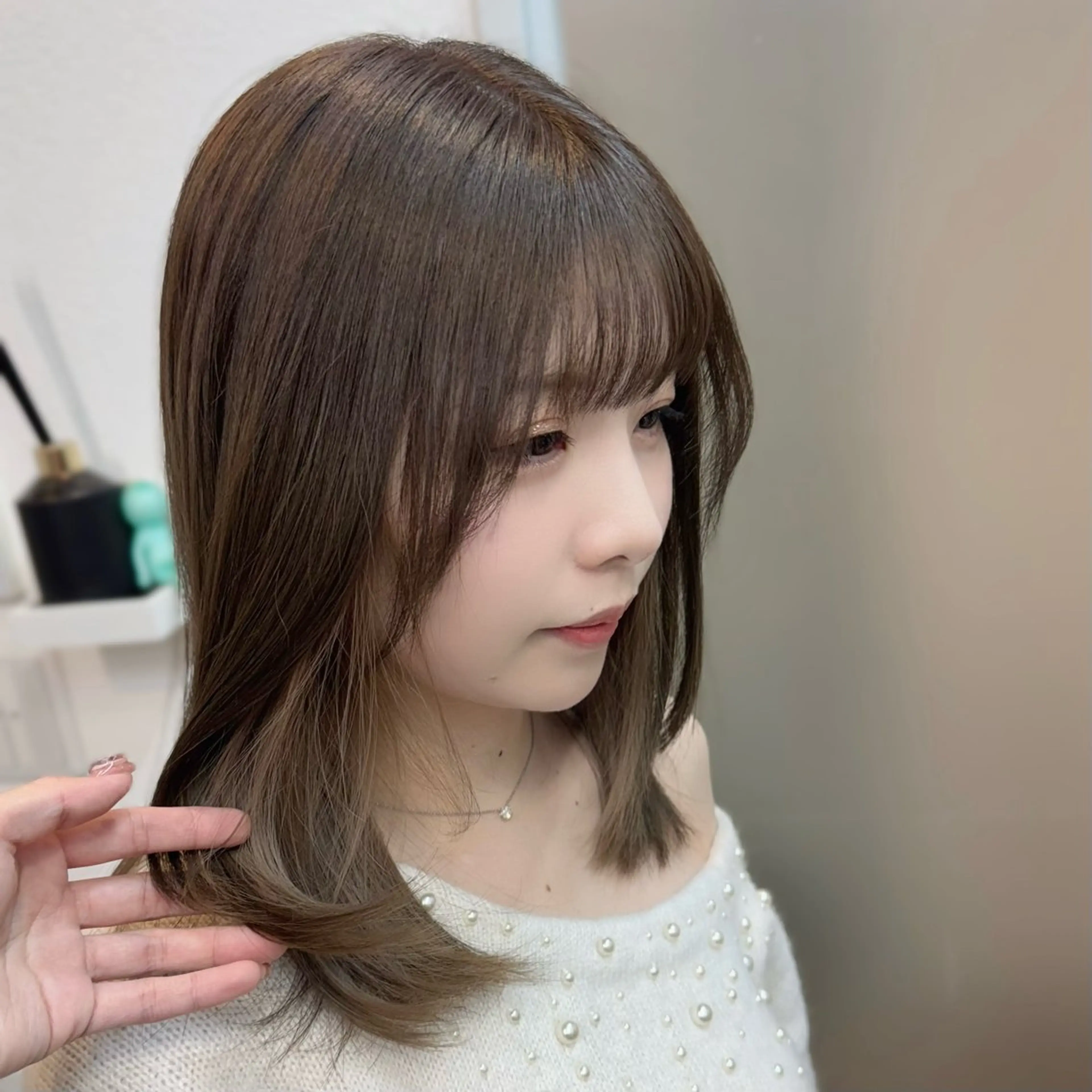 ミディアム たぴ。ぱつっとボブ /暖色艶カラー🍒のヘアスタイル