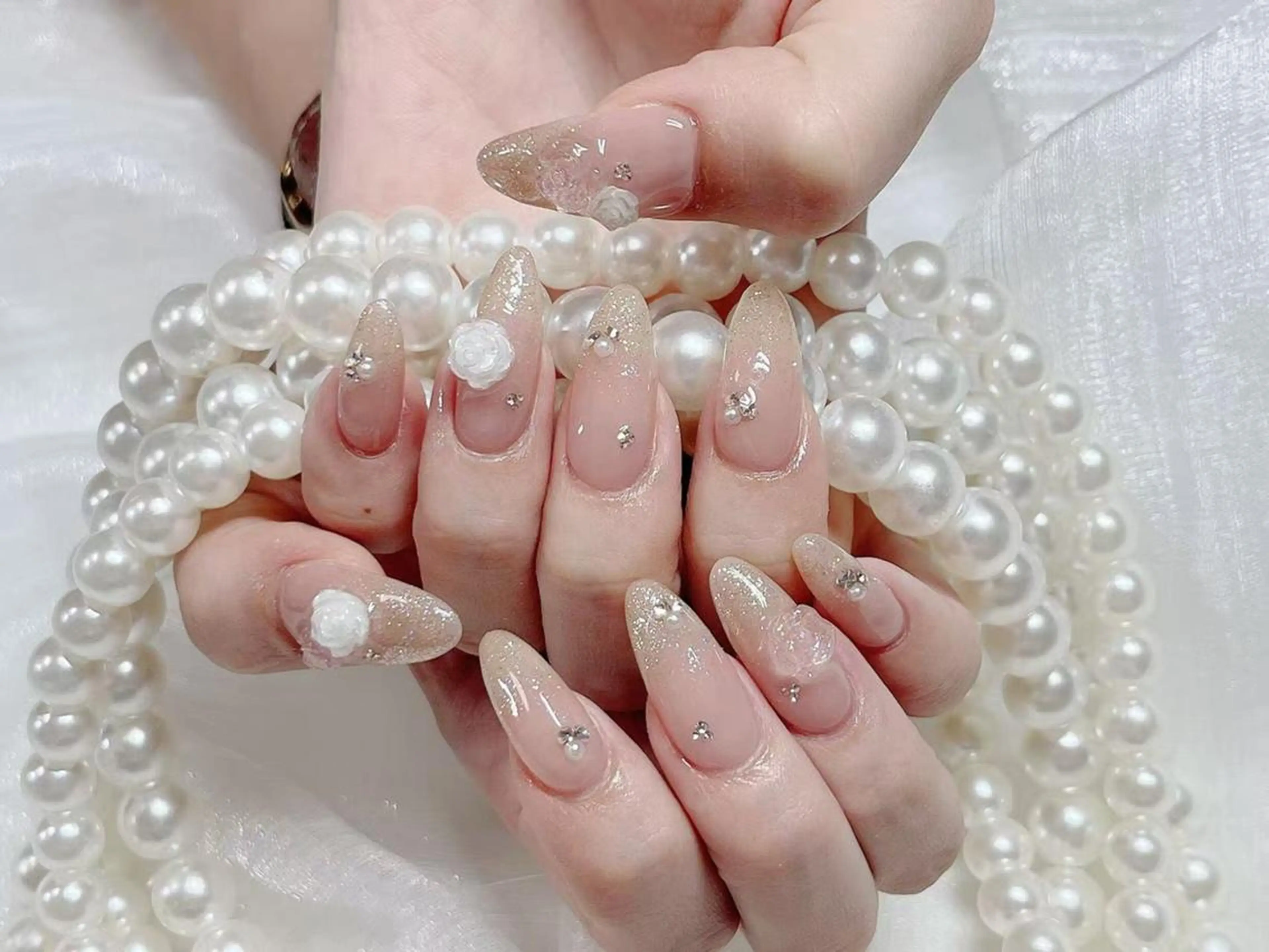ネイル アートネイル クリアネイル 成人式 長さ出し フラッシュネイル ハンドネイル Ru na🍳のネイルデザイン