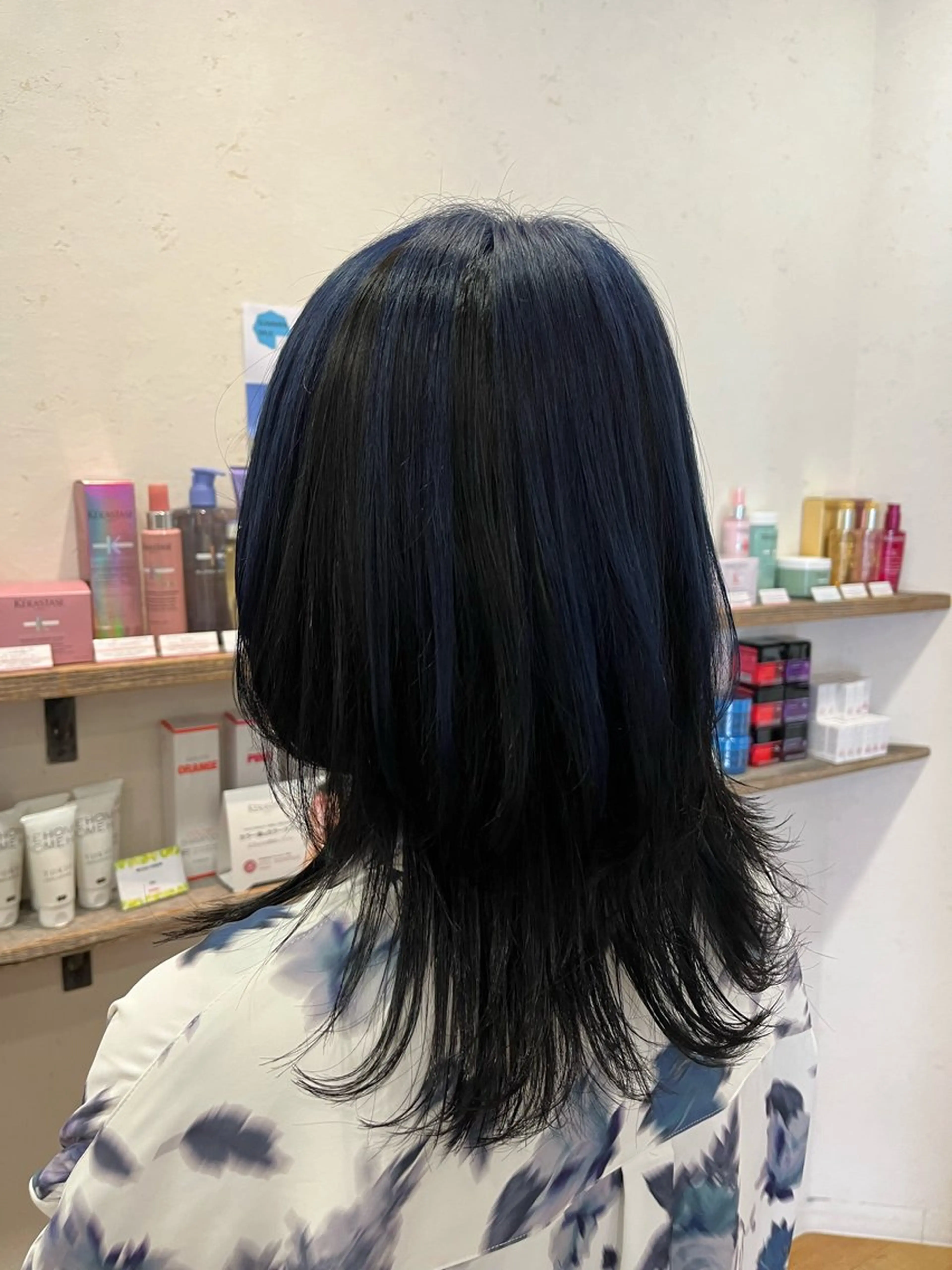 セミロング カラー 黒髪 ブルーカラー ウルフカット カット ヘアカラー トリートメント 🟢NEGi🟣 🫧髪質改善のヘアスタイル