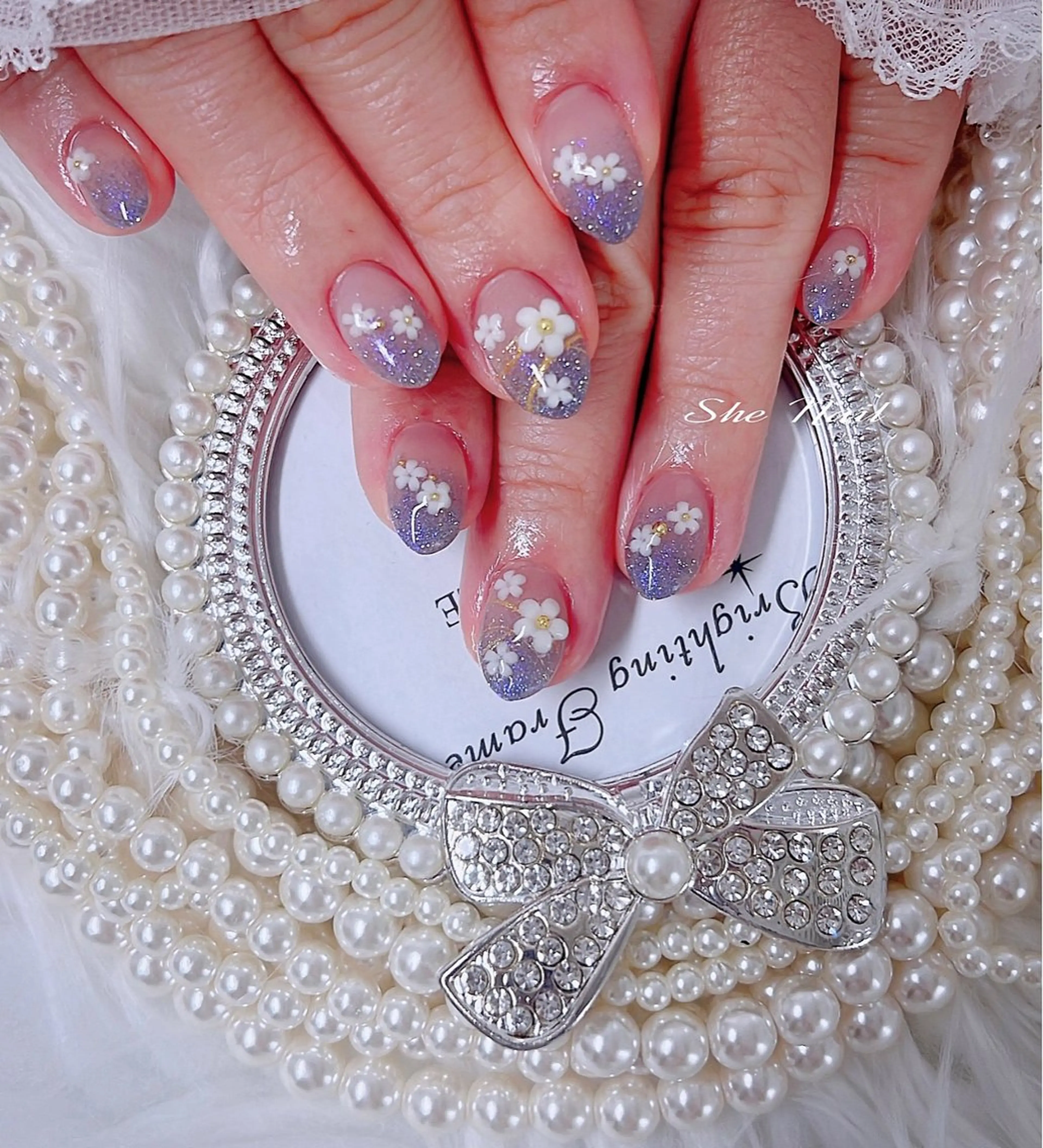 ネイル チークネイル 長さ出し フレンチネイル マグネットネイル ミラーネイル She   Nail所属・ISA_ BELLAのネイルデザイン