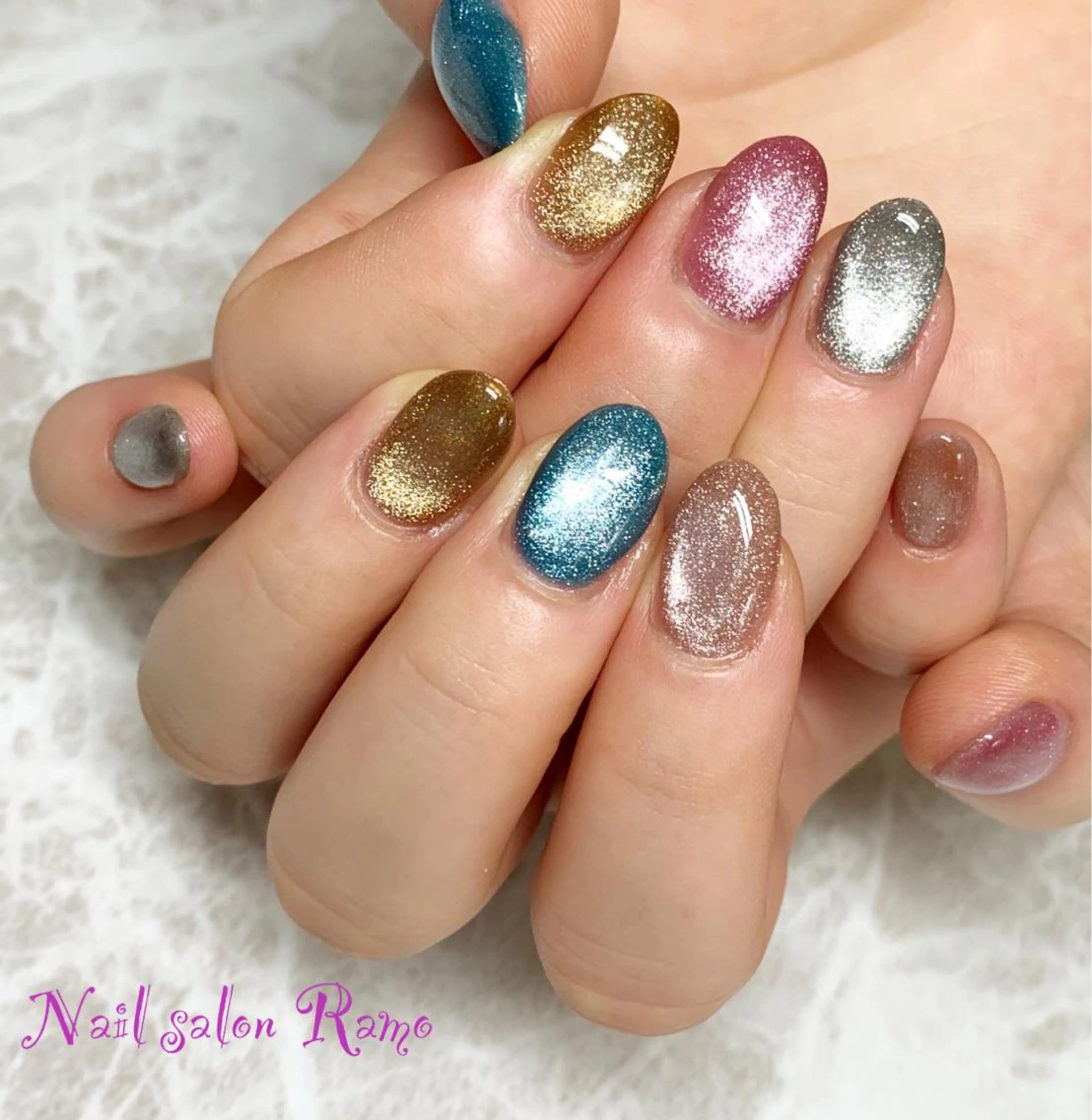 ネイル アートネイル ブルー ジェルネイル ワンカラーネイル パラジェル Nail salon Ramo所属・松田 祥子のネイルデザイン
