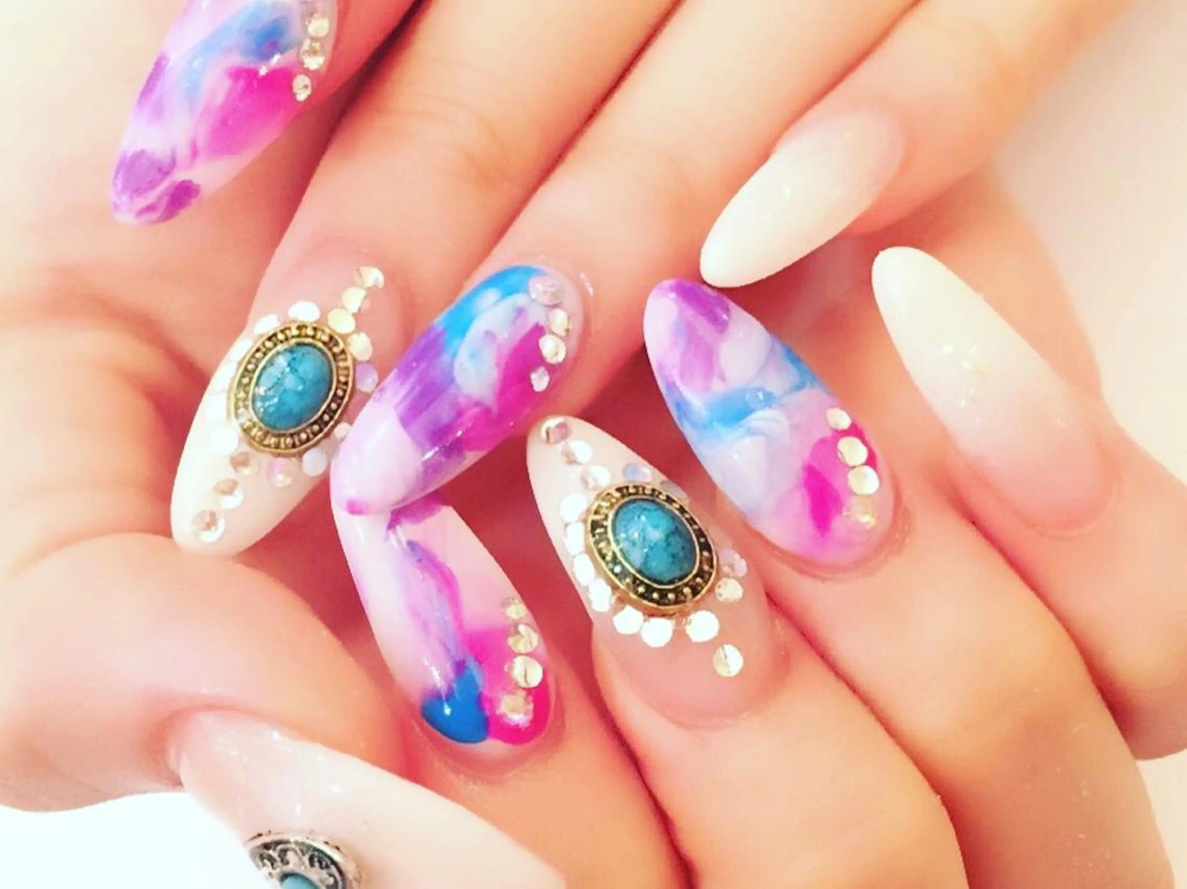 ロング カラー メンズ ネイル ロング ジェルネイル キラキラネイル ロングネイル スカルプネイル NAILSGOGO shibuyaのネイルデザイン