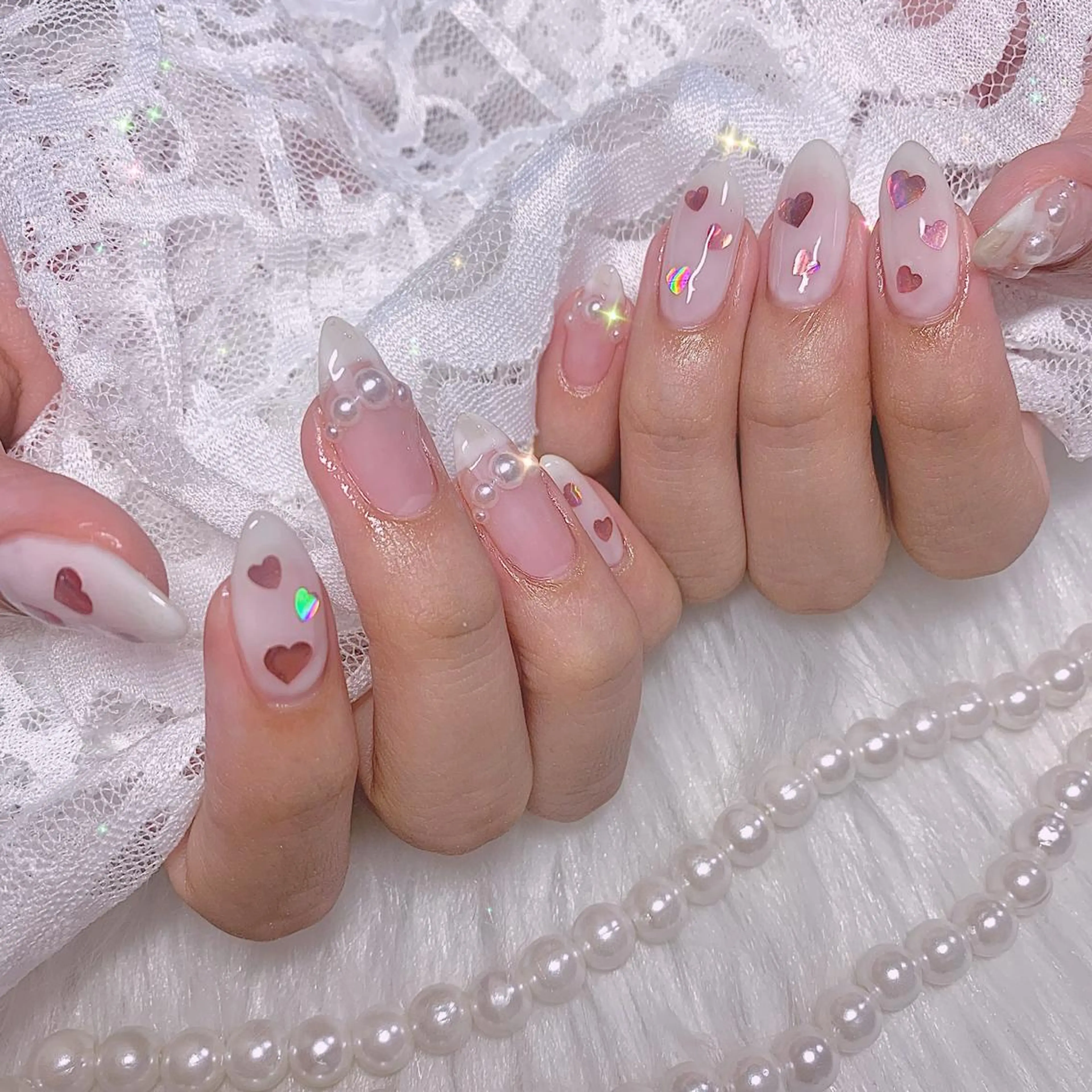 ネイル フレンチネイル ハート élu by Noriko 前原のネイルデザイン