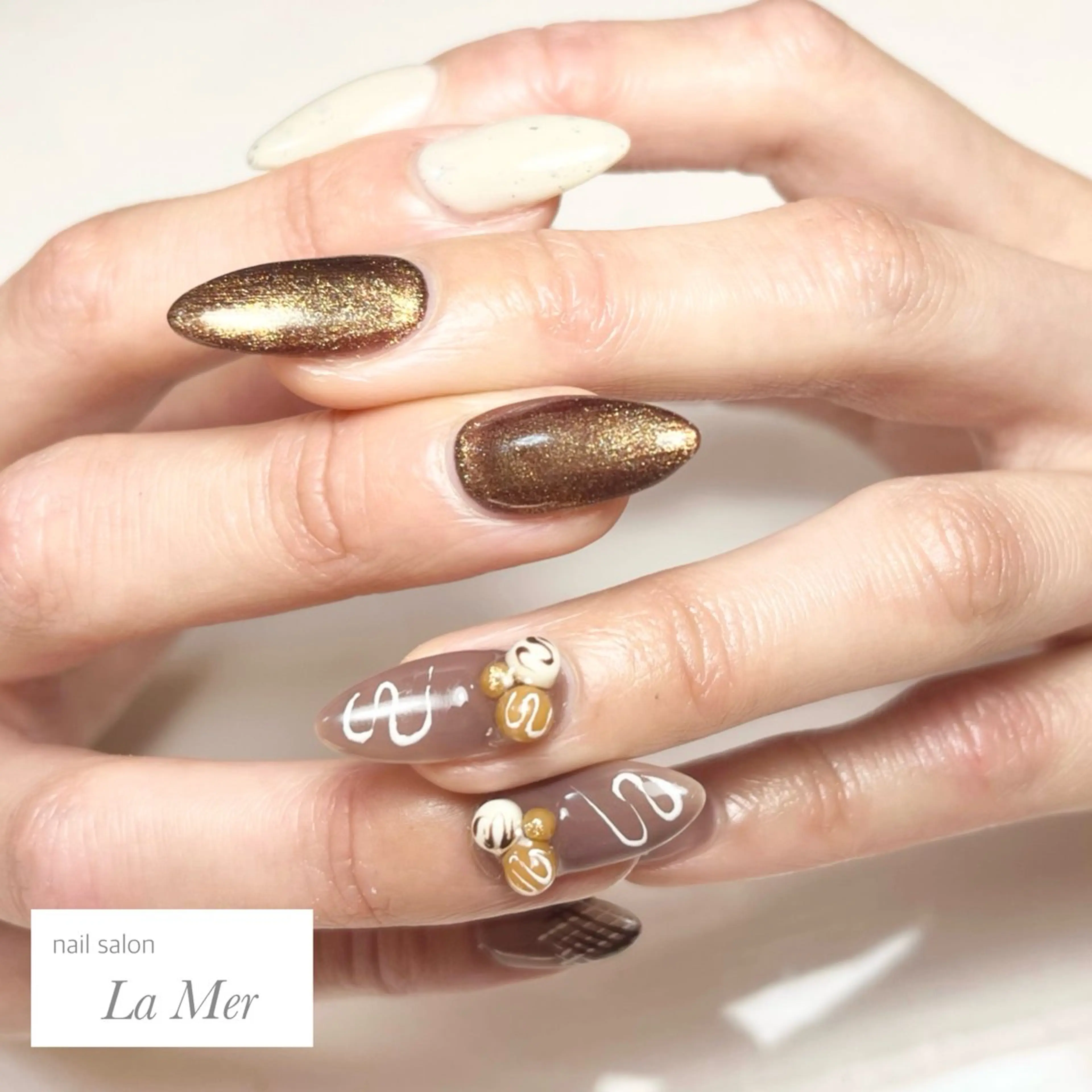 ネイル ブラウン ネイルチップ バレンタイン 冬ネイル ハンドネイル nailsalon La Merのネイルデザイン