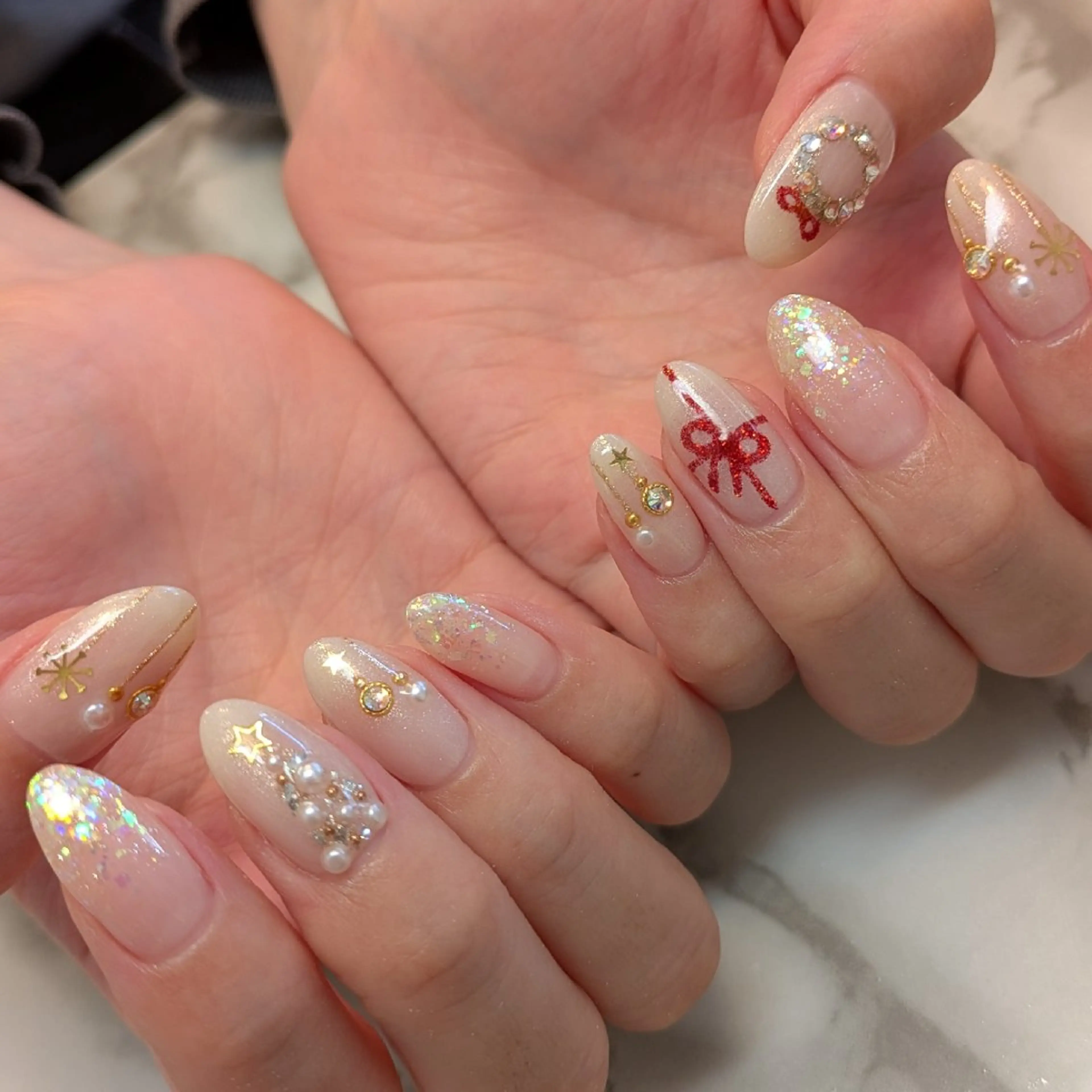 ネイル 冬ネイル クリスマス ジェヌインネイル 河内のネイルデザイン