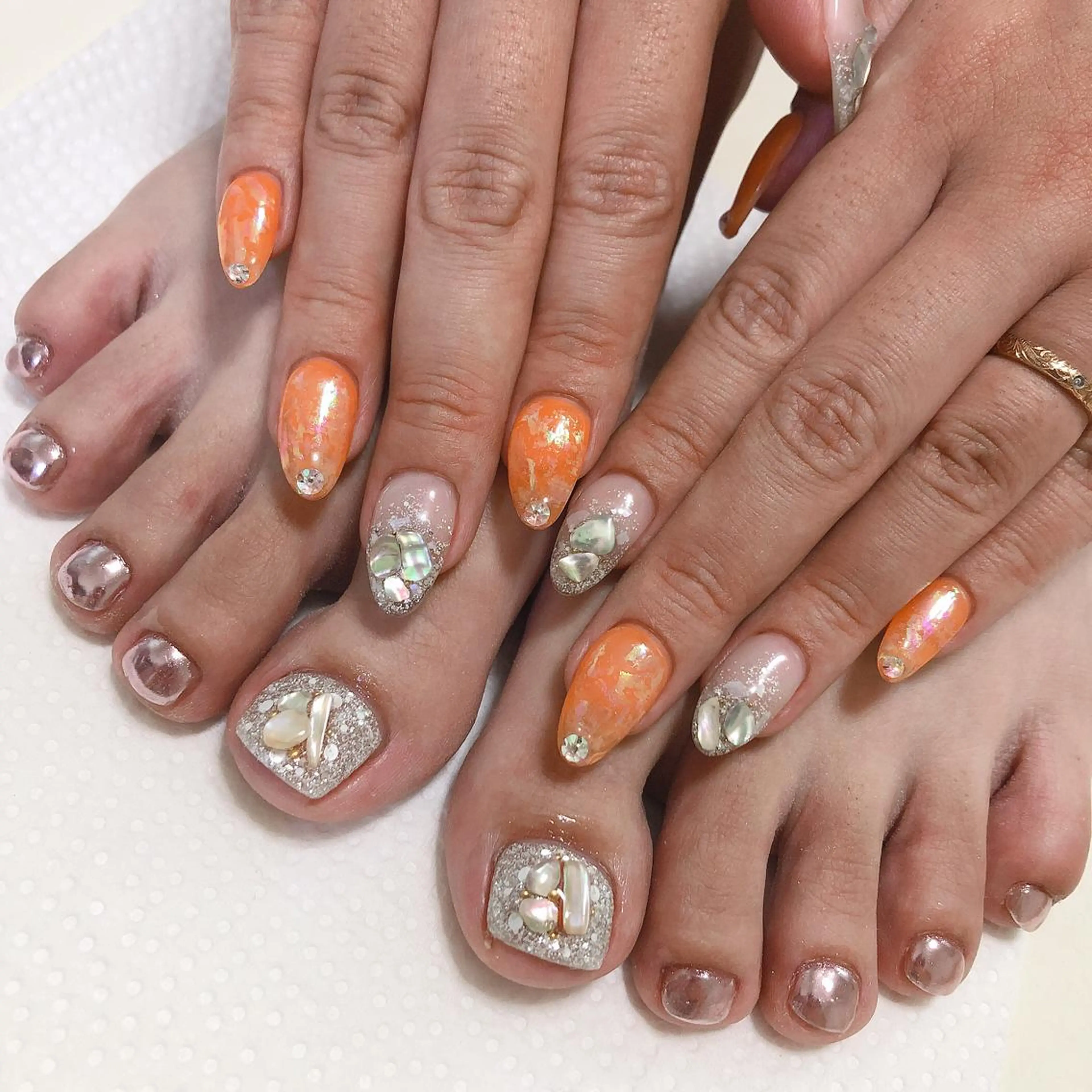 ネイル フットネイル ジェルネイル ミラーネイル スカルプネイル 夏ネイル しば まなみのネイルデザイン