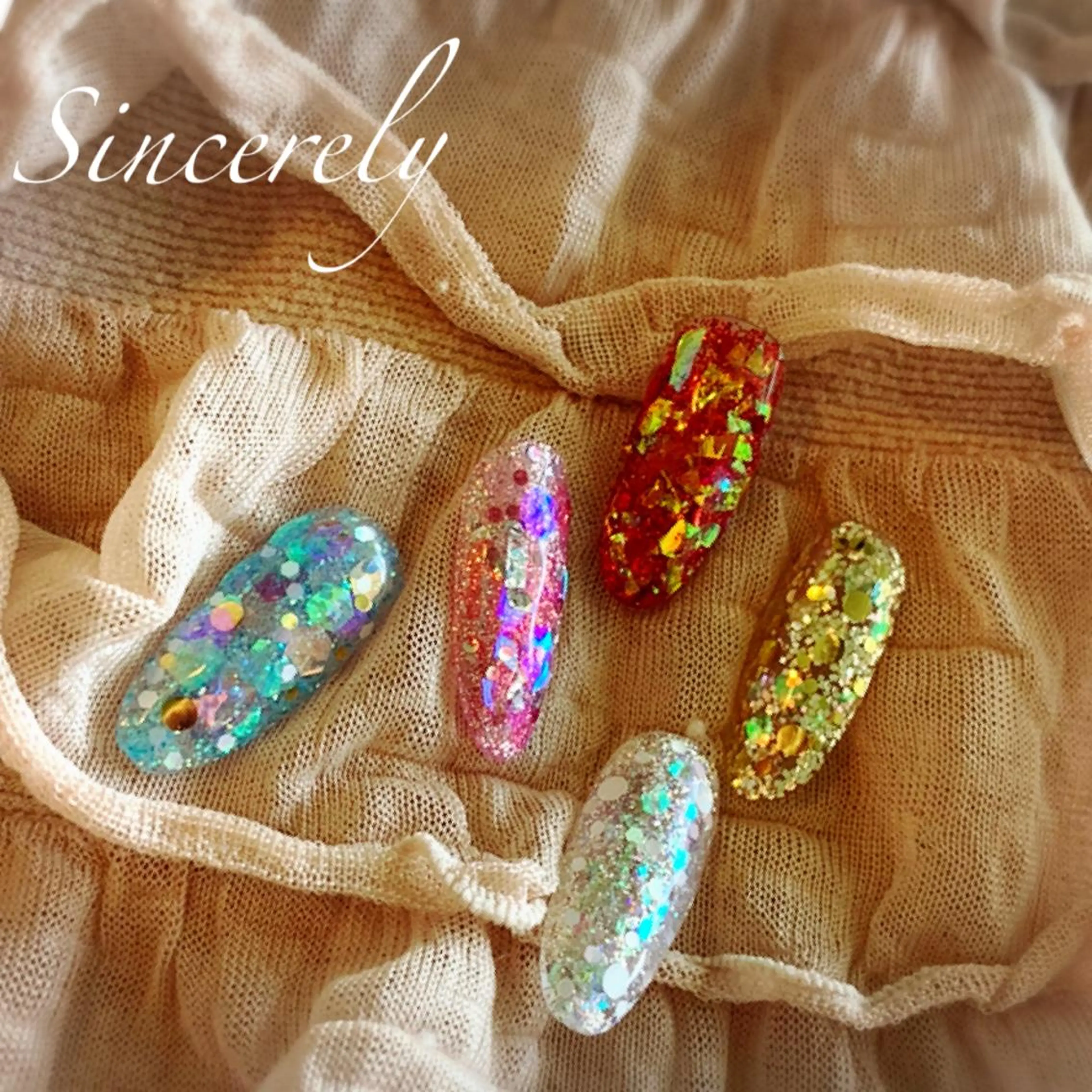 ネイル クリアネイル ゴールド ラメ(グリッター) 水色 ピンク Sincerely ☺︎のネイルデザイン