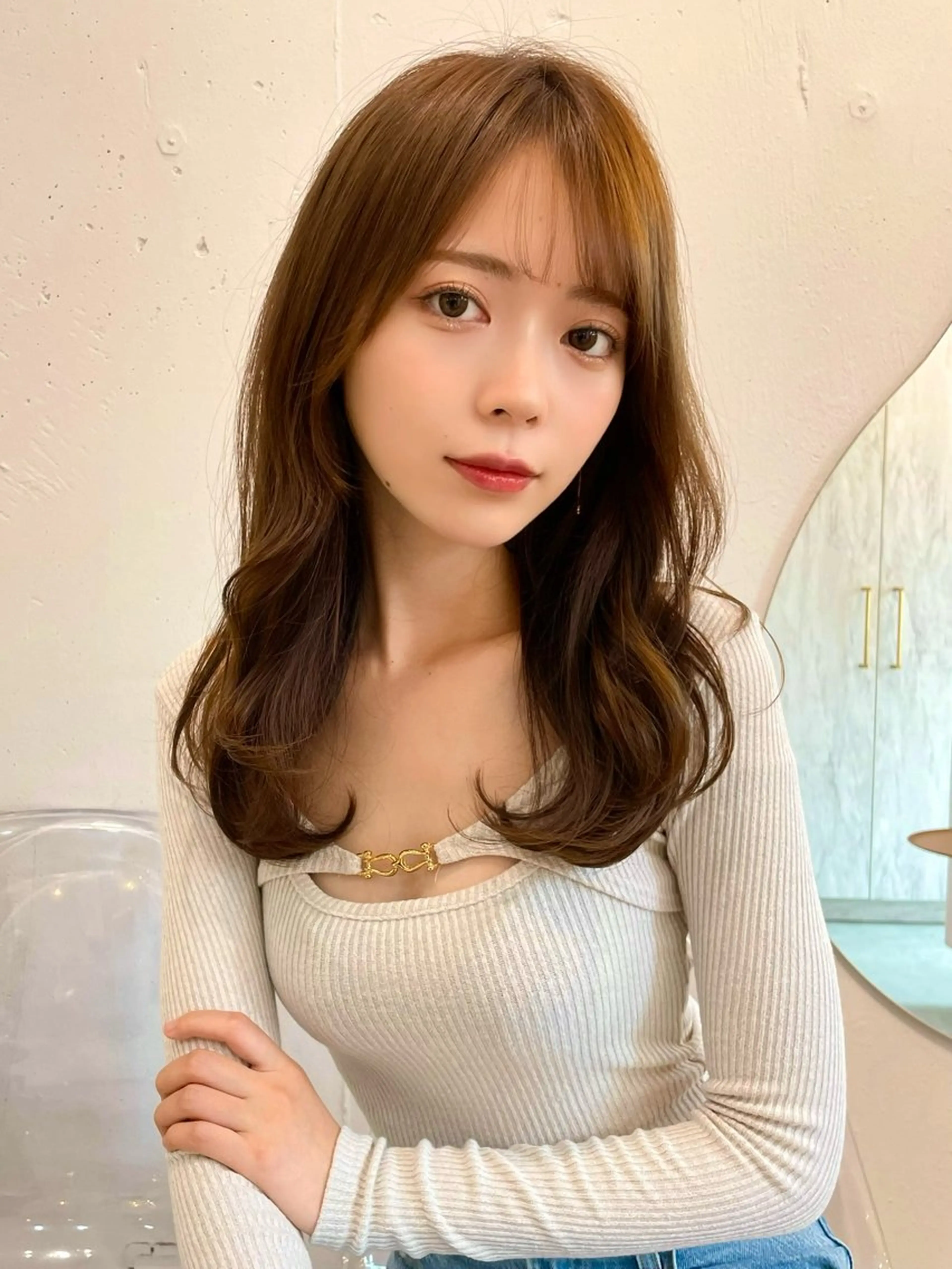 セミロング カラー ベージュカラー ブリーチ 透明感カラー ダブルカラー グレージュ カット ヘアカラー 韓国ヘア🤍顔周り/ 髪質改善✨/林遼一郎のヘアスタイル