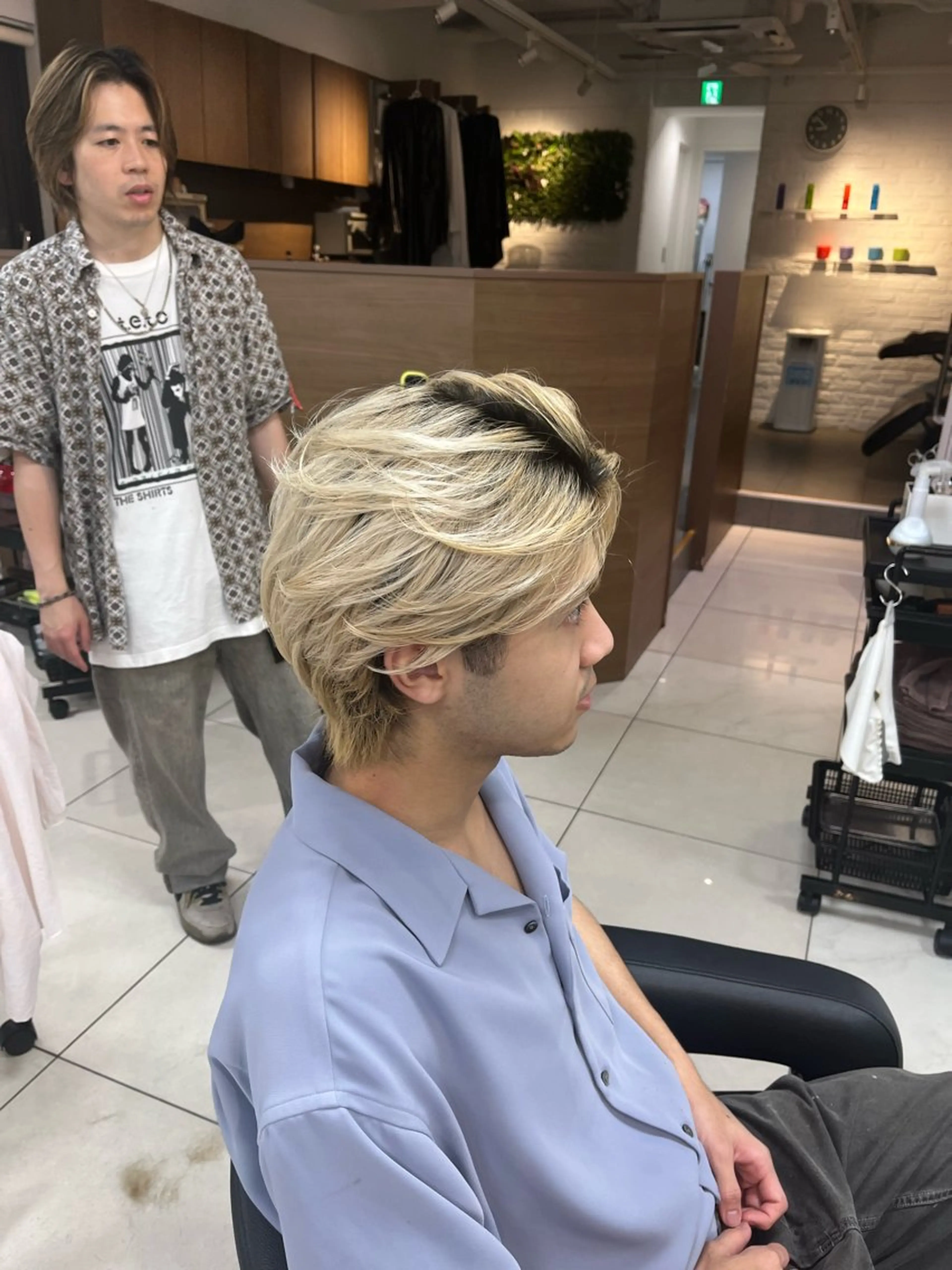 ミディアム カラー パーマ メンズ 【シャドウパーマ センターパート】義心のヘアスタイル