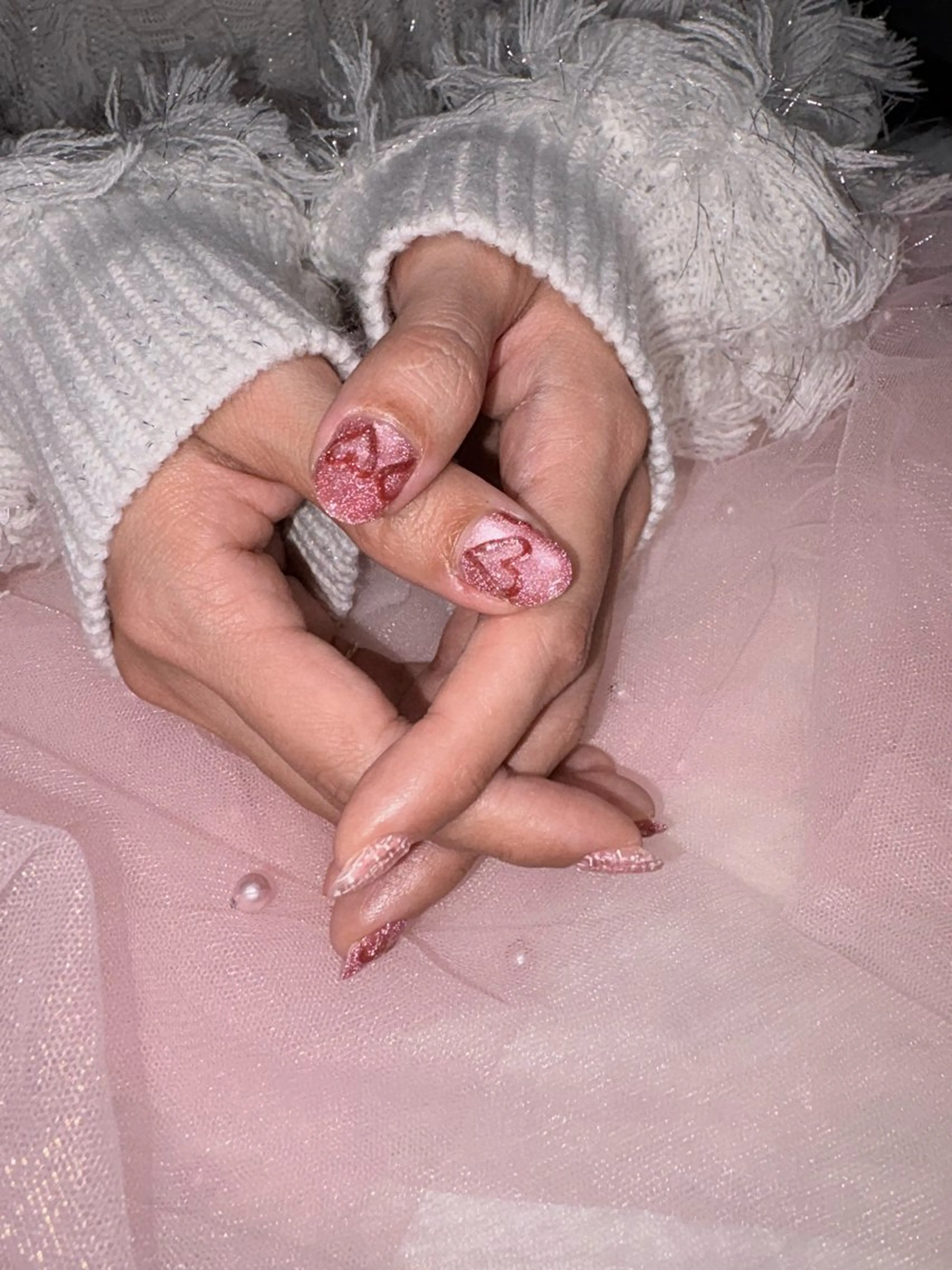 ネイル フラッシュネイル フラッシュマグ ハート マグネットネイル ピンク ハンドネイル 🤍eimy nails🤍所属・eimy nails♡のネイルデザイン