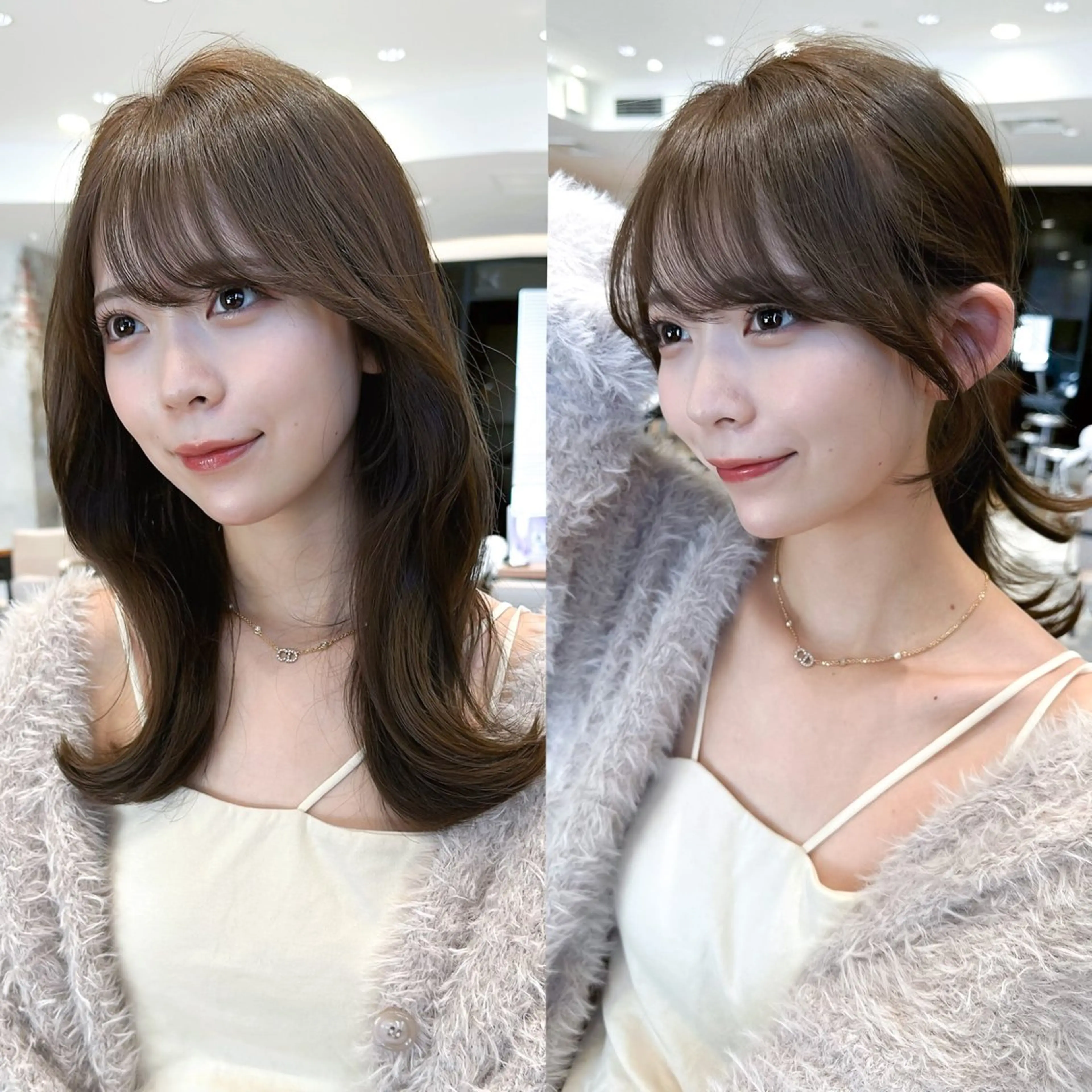 セミロング カラー ベージュカラー ブラウンカラー ブラウンベージュ くびれヘア 顔周りカット カット ヘアカラー トリートメント 顔周り/くびれヘア 韓国ヘア💕風間るなのヘアスタイル