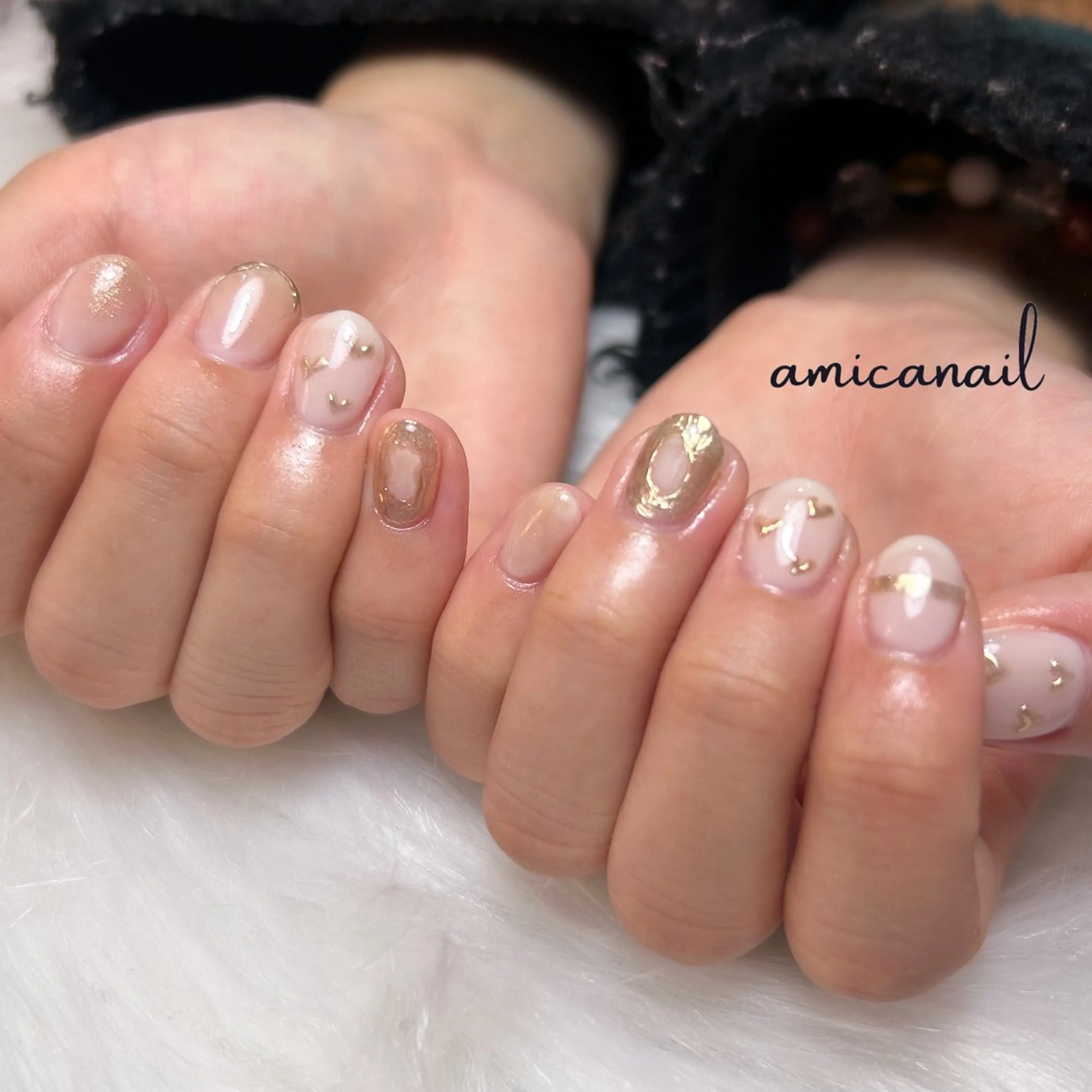 ネイル ゴールド ハート ハンドネイル _amica nail_のネイルデザイン