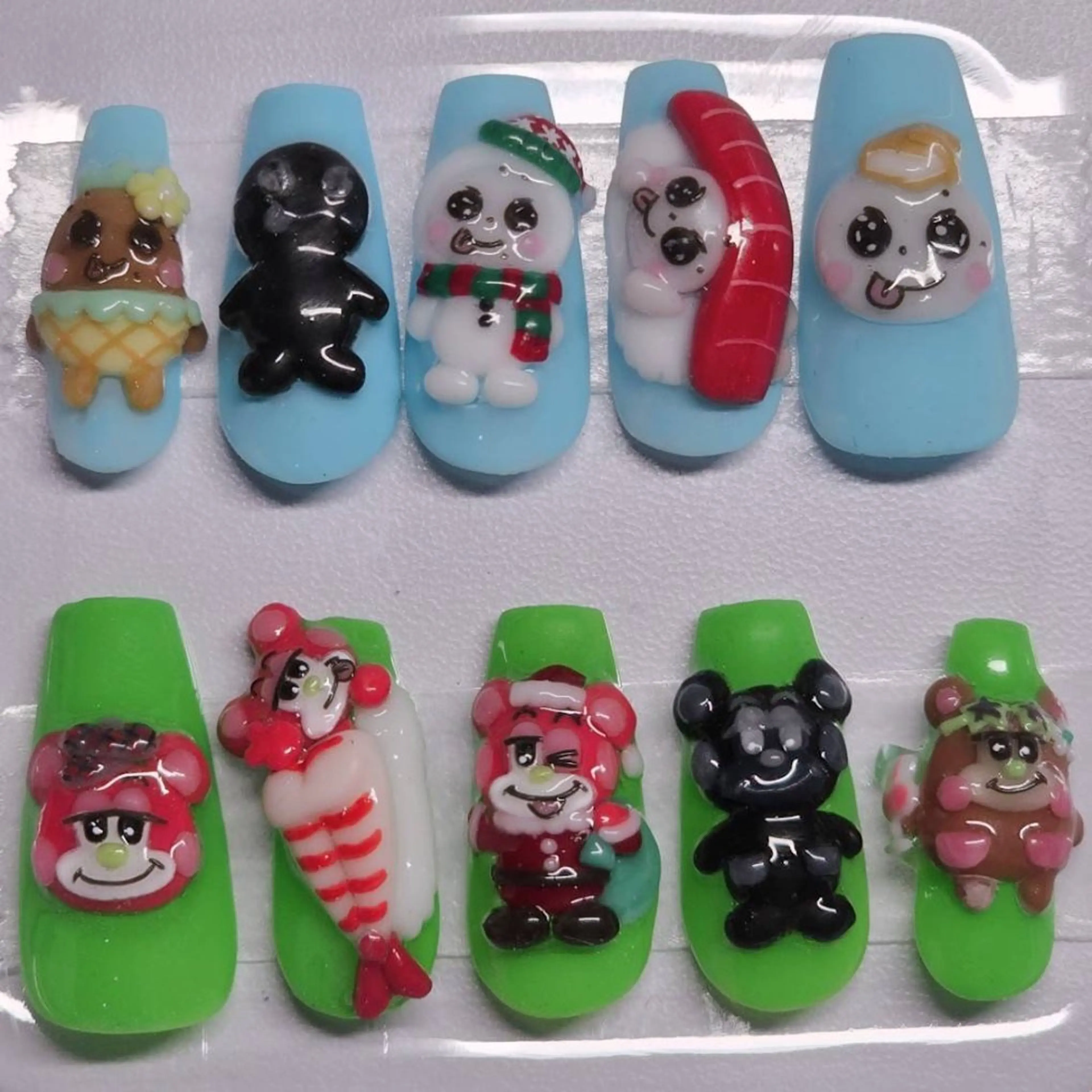 ネイル アートネイル ブルー グリーン パステルネイル ハンドネイル よしだ ひろきのネイルデザイン