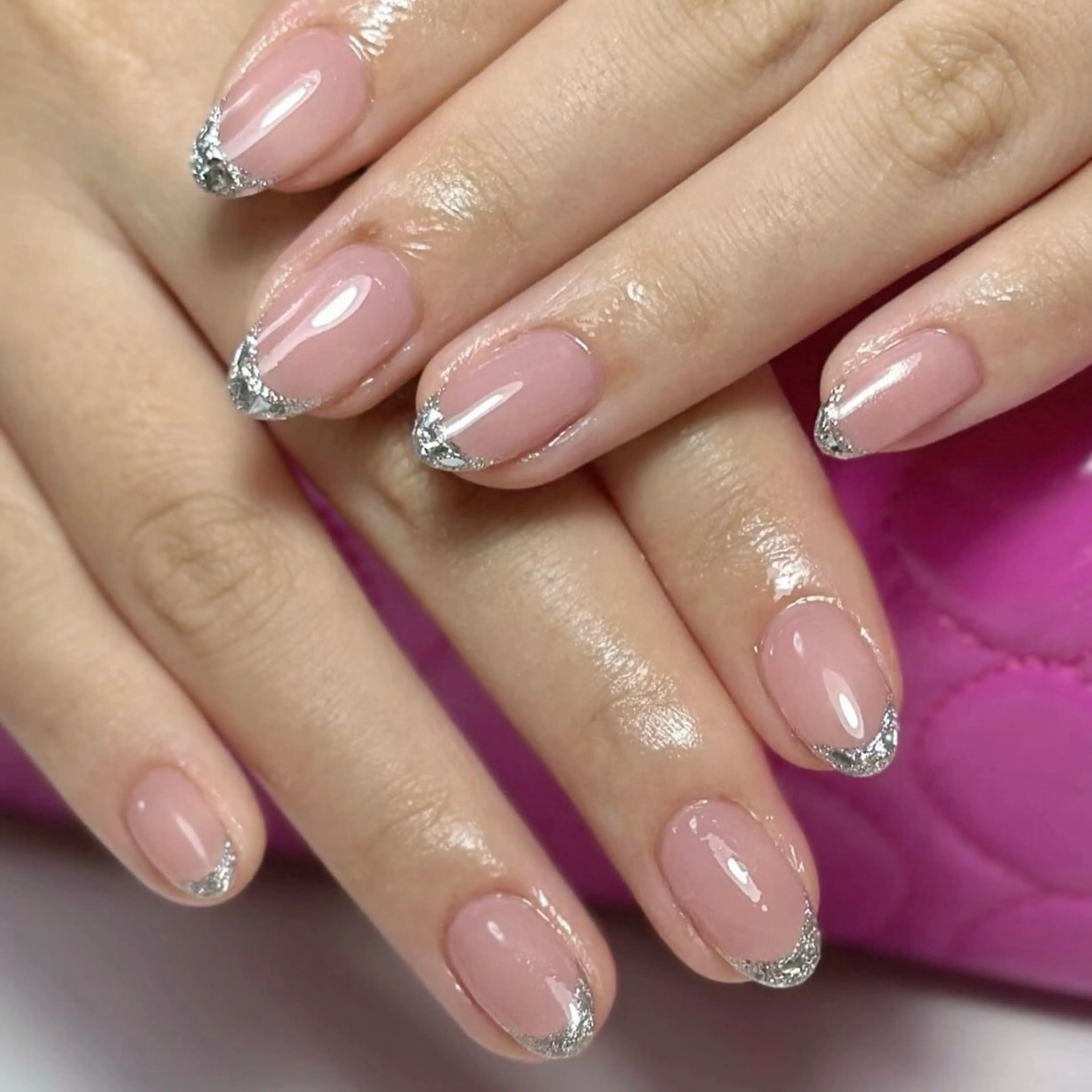 ネイル フレンチネイル ガラスフレンチ ミラーネイル ハンドネイル kiki nailsalon所属・すいか 🍉のネイルデザイン