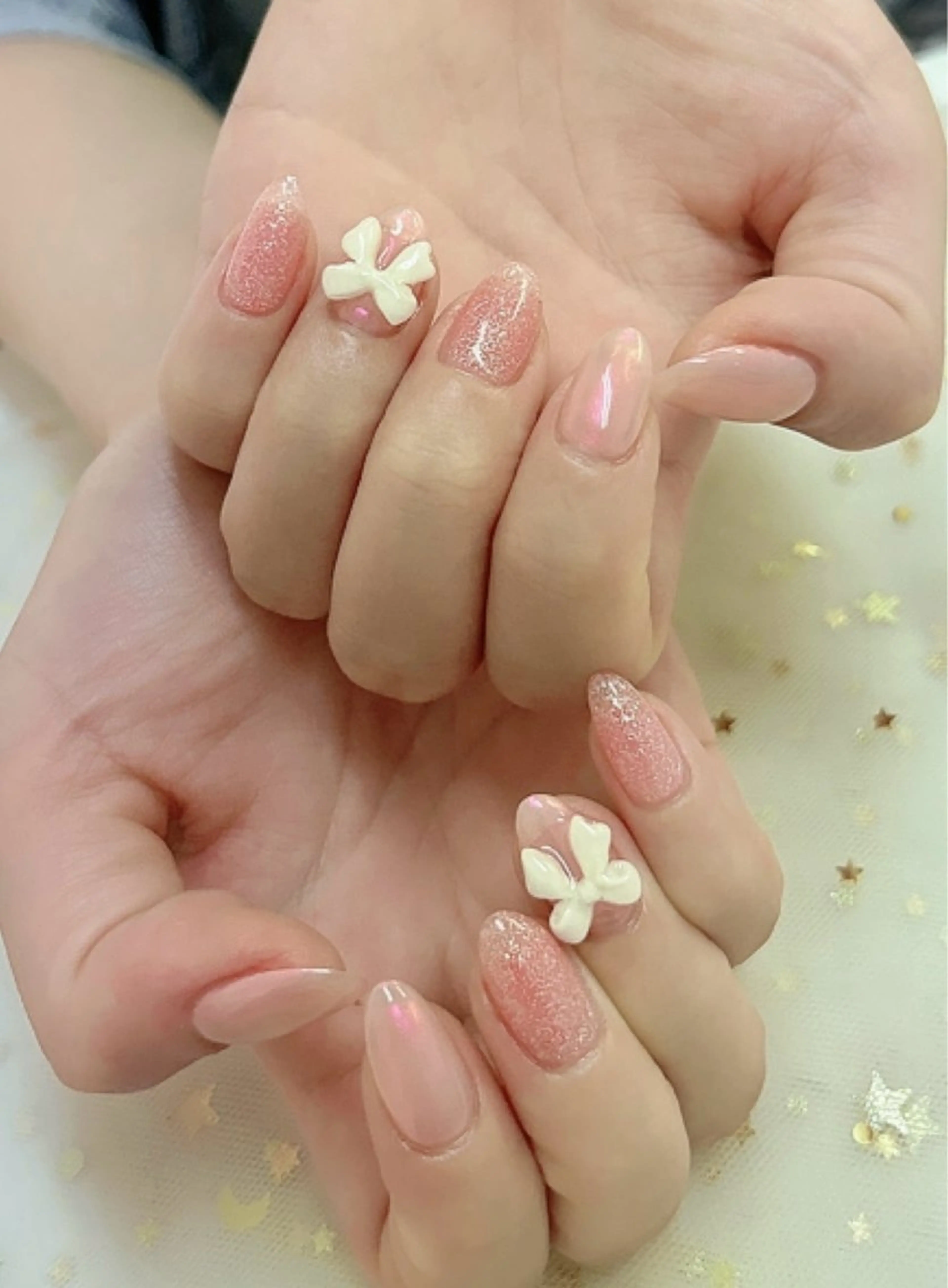 ネイル ミラーネイル リボン ハンドネイル 上福岡 らんらんのネイルデザイン