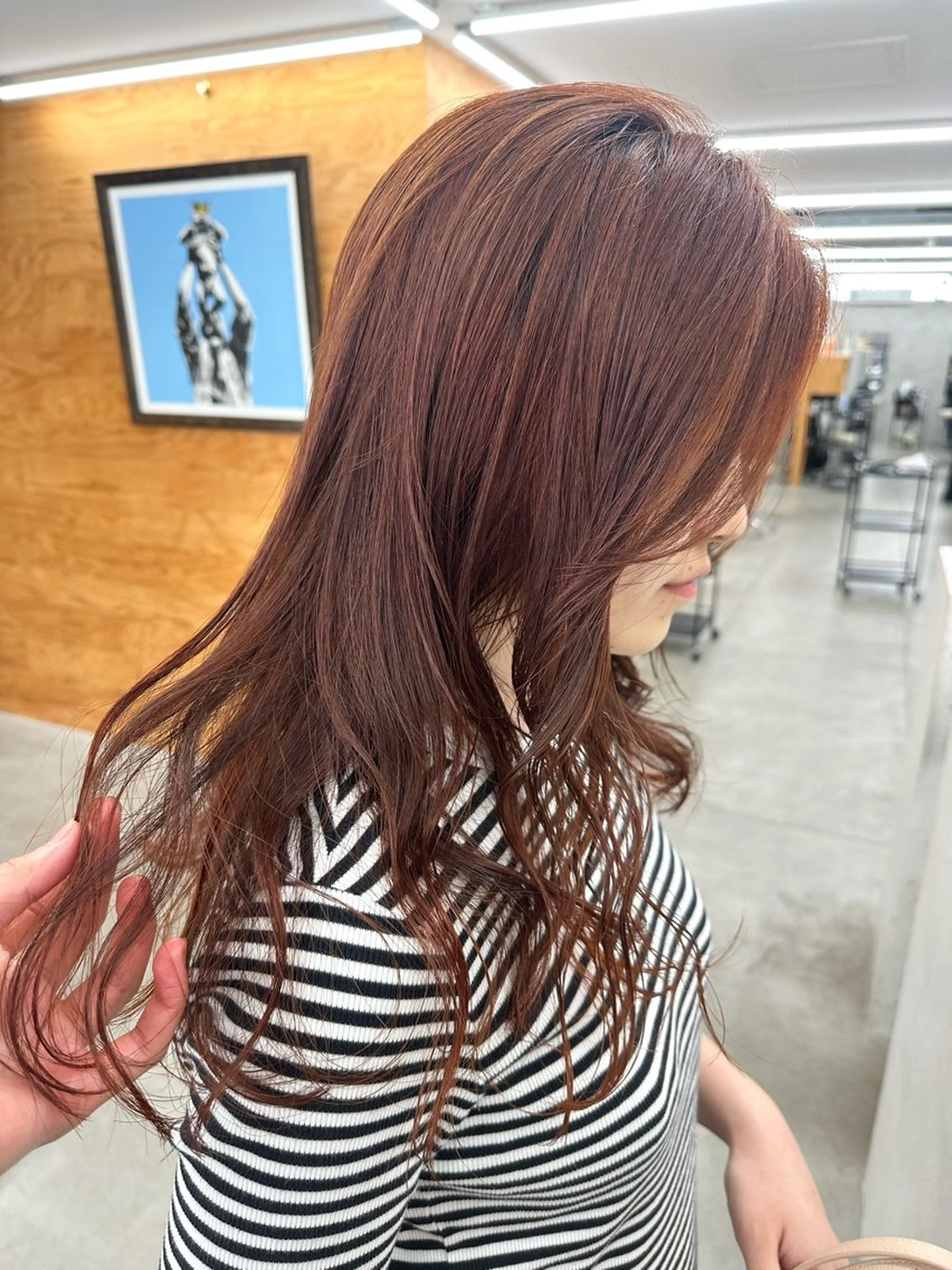 ミディアム カラー ブラウンカラー オレンジ オレンジブラウン カット ヘアカラー パーマ /レイヤー 榛地渉馬 /矢場町のヘアスタイル