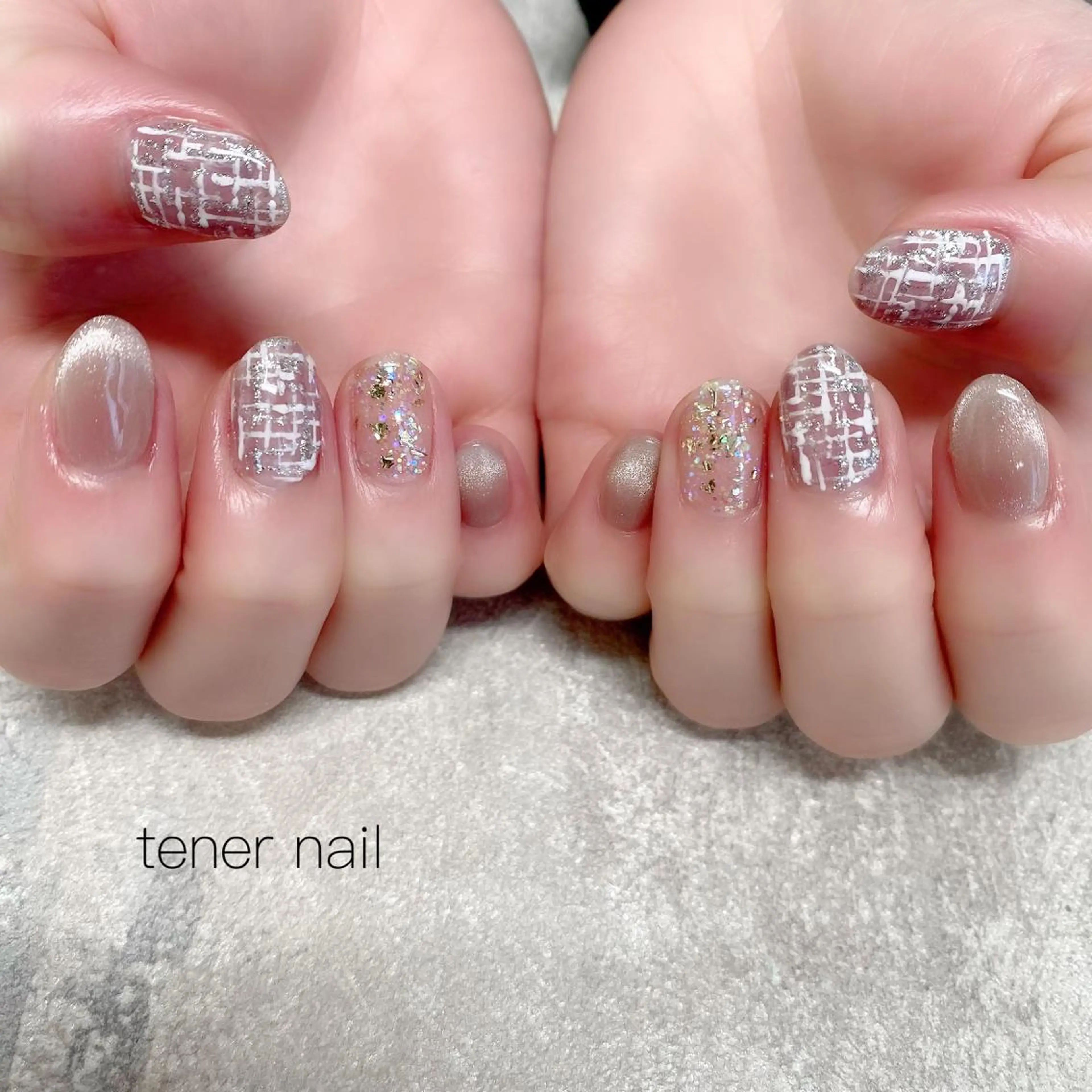 ネイル フレンチネイル マグネットネイル マグネットフレンチ ツイードネイル tener  nail  テネルネイル所属・テネルネイル tener nailのネイルデザイン