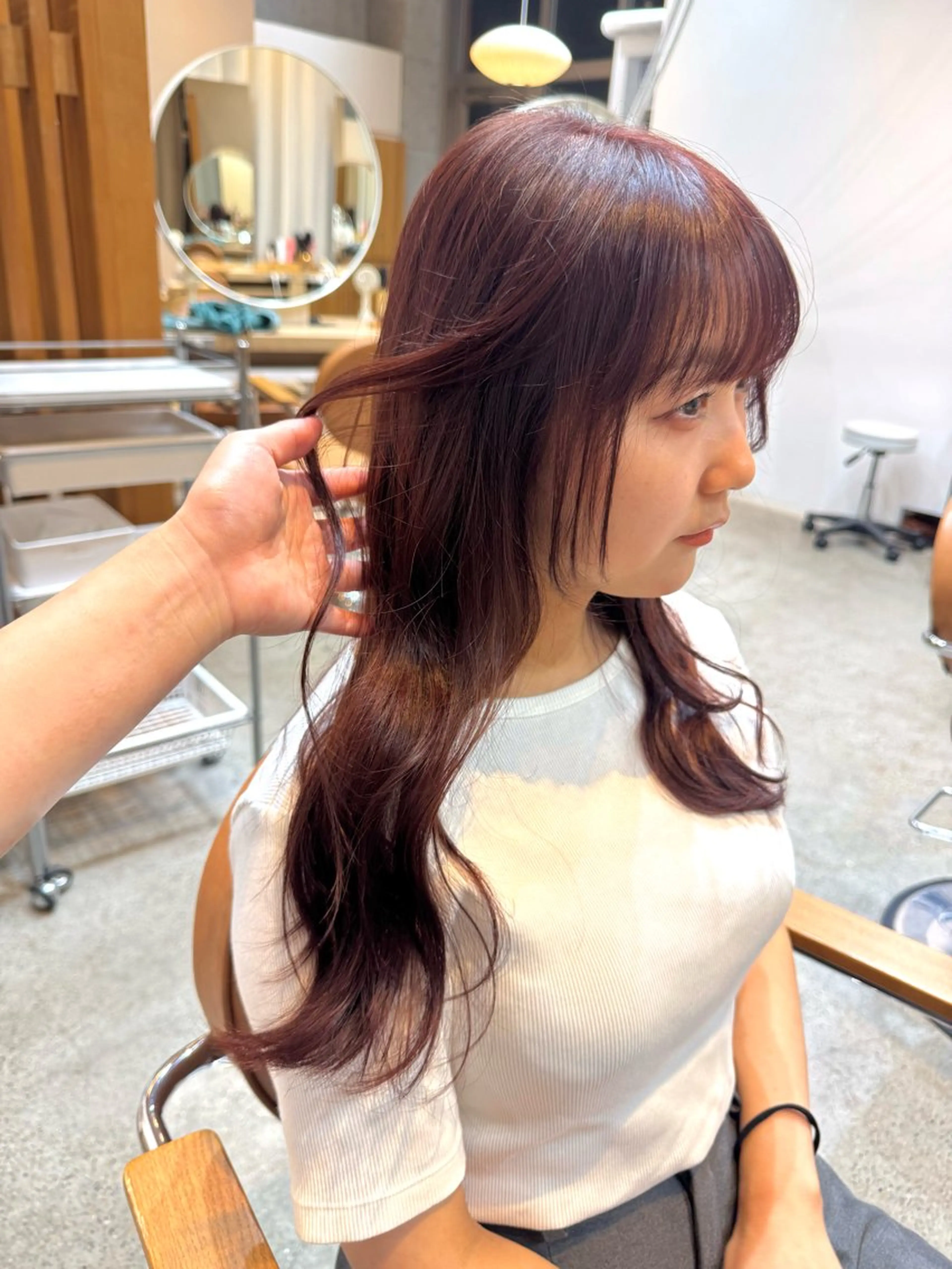 セミロング カラー ヘアカラー 🫧髪質改善/Wカラ ー 暖色 🌸桜🌸のヘアスタイル